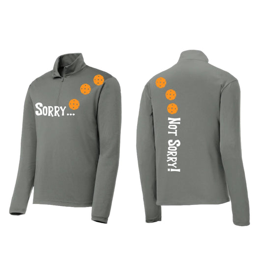 Sorry Not Sorry (Pickleballs Cyan Green Orange) | Men's 1/4 Zip Long Sleeve Pullover Athletic Performance Shirt | 100% Polyester