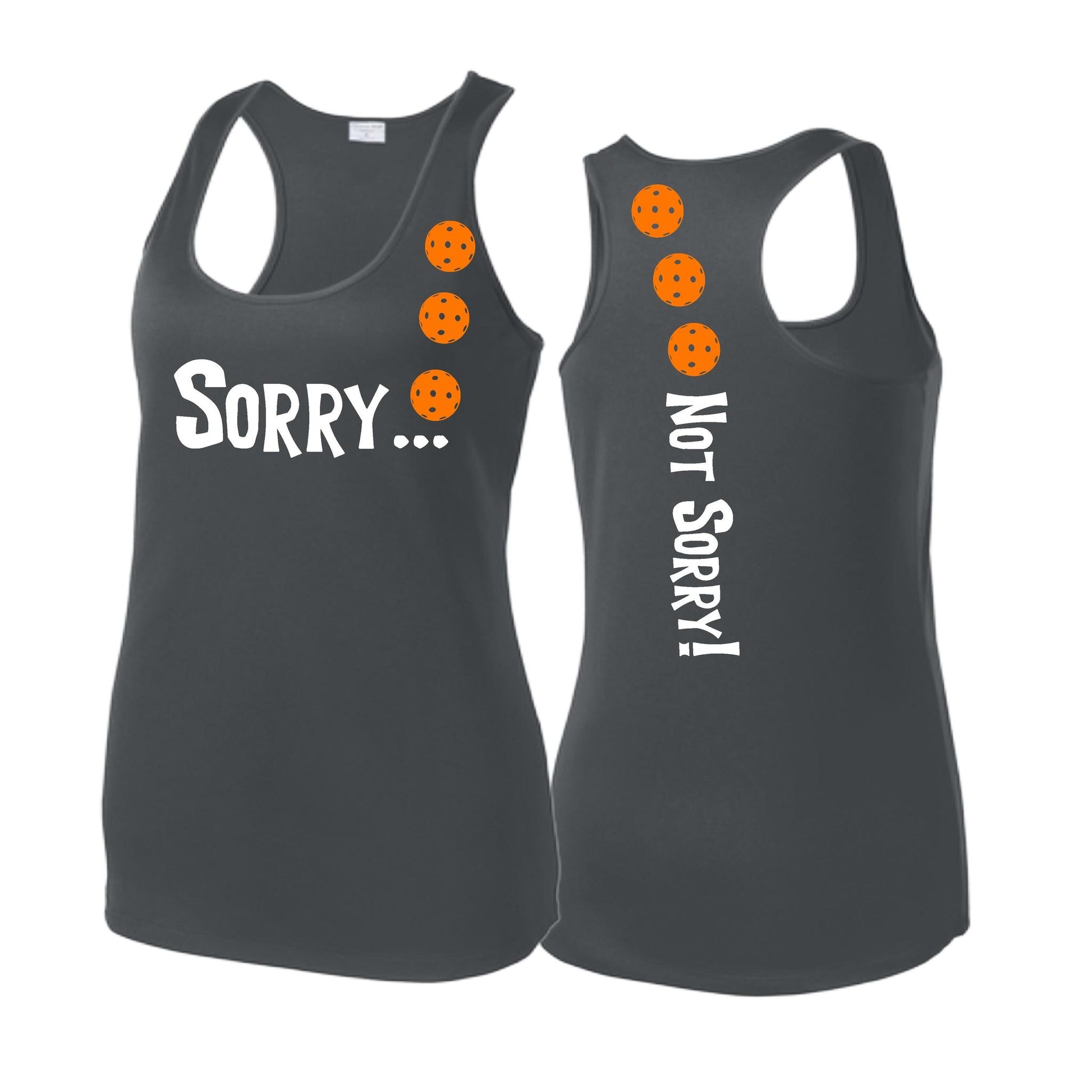 Sorry Not Sorry (Pickleballs Cyan Green Orange) | Women's Racerback Pickleball Tank | 100% Polyester