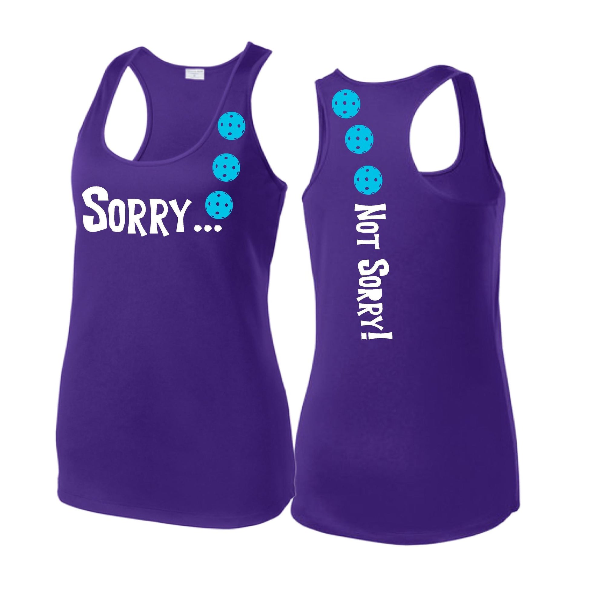 Sorry Not Sorry (Pickleballs Cyan Green Orange) | Women's Racerback Pickleball Tank | 100% Polyester