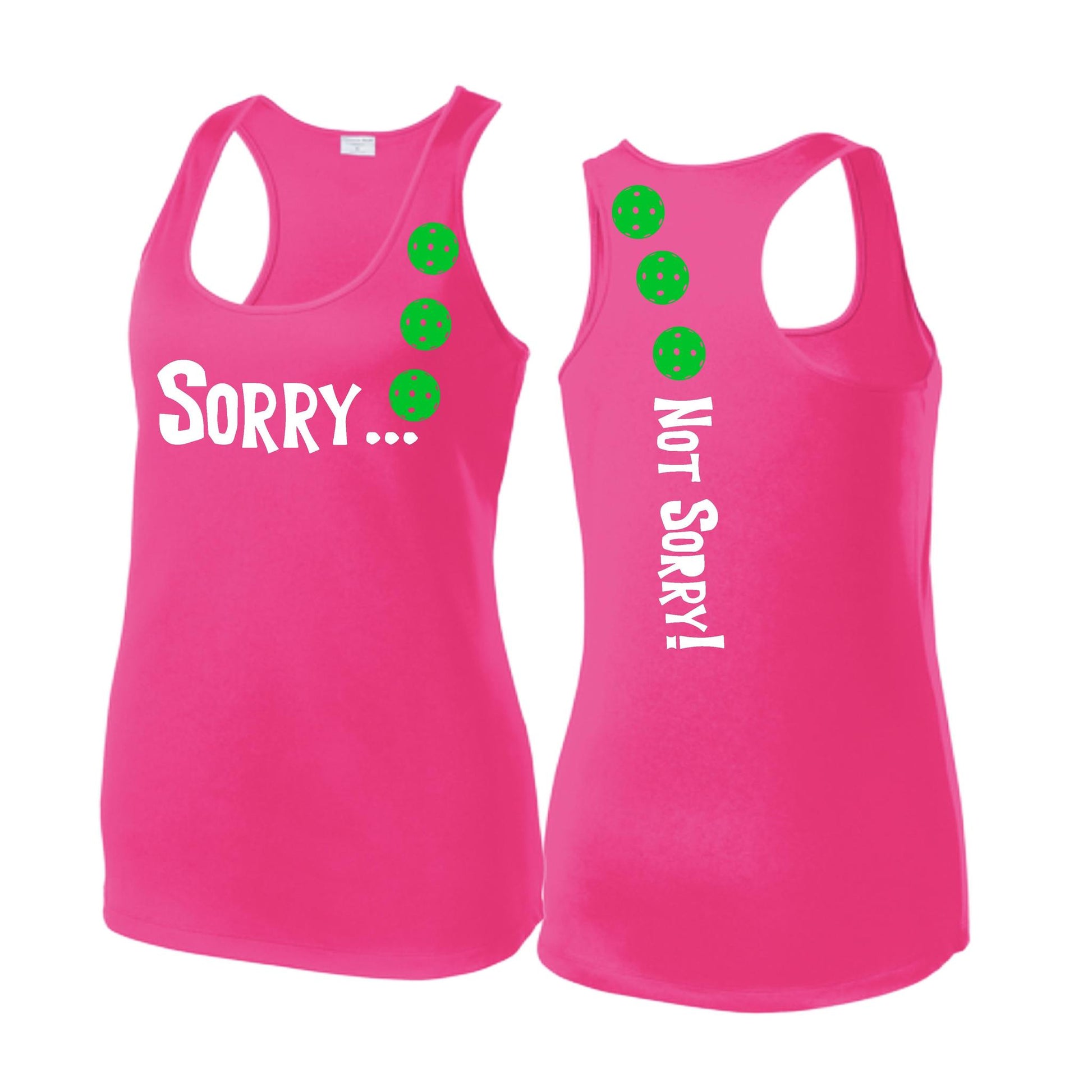 Sorry Not Sorry (Pickleballs Cyan Green Orange) | Women's Racerback Pickleball Tank | 100% Polyester