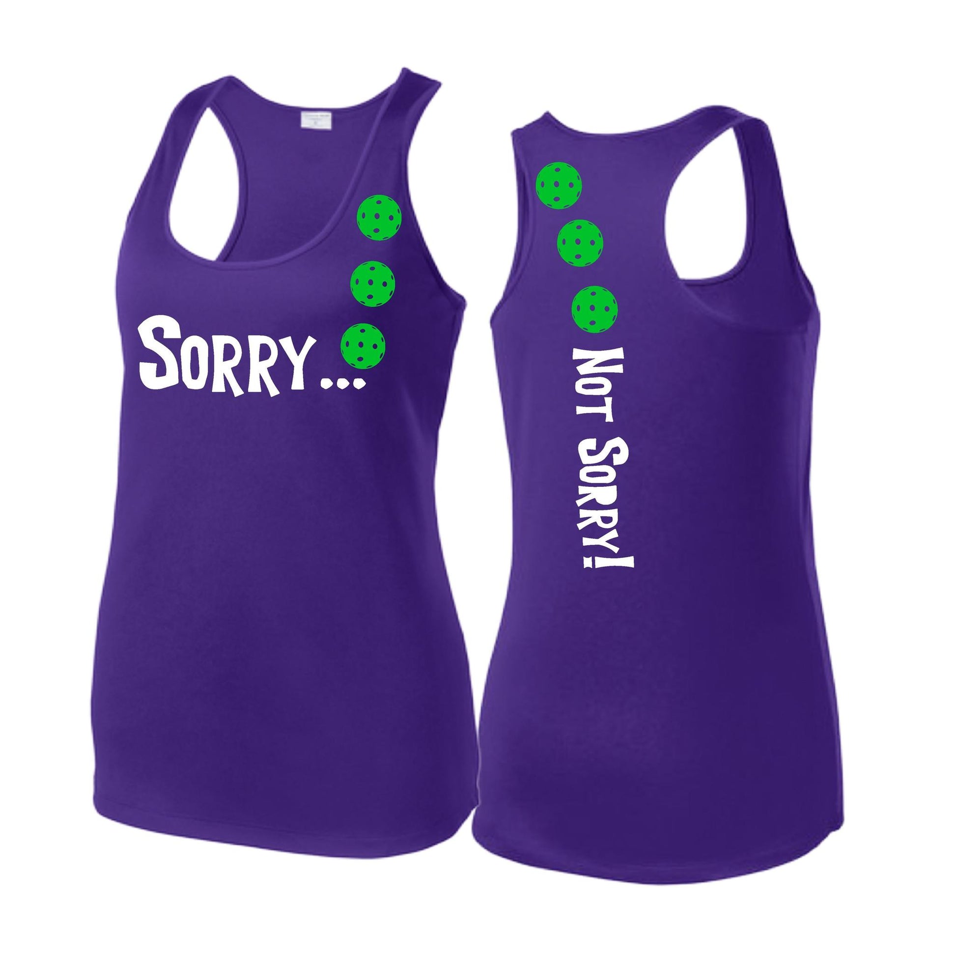Sorry Not Sorry (Pickleballs Cyan Green Orange) | Women's Racerback Pickleball Tank | 100% Polyester
