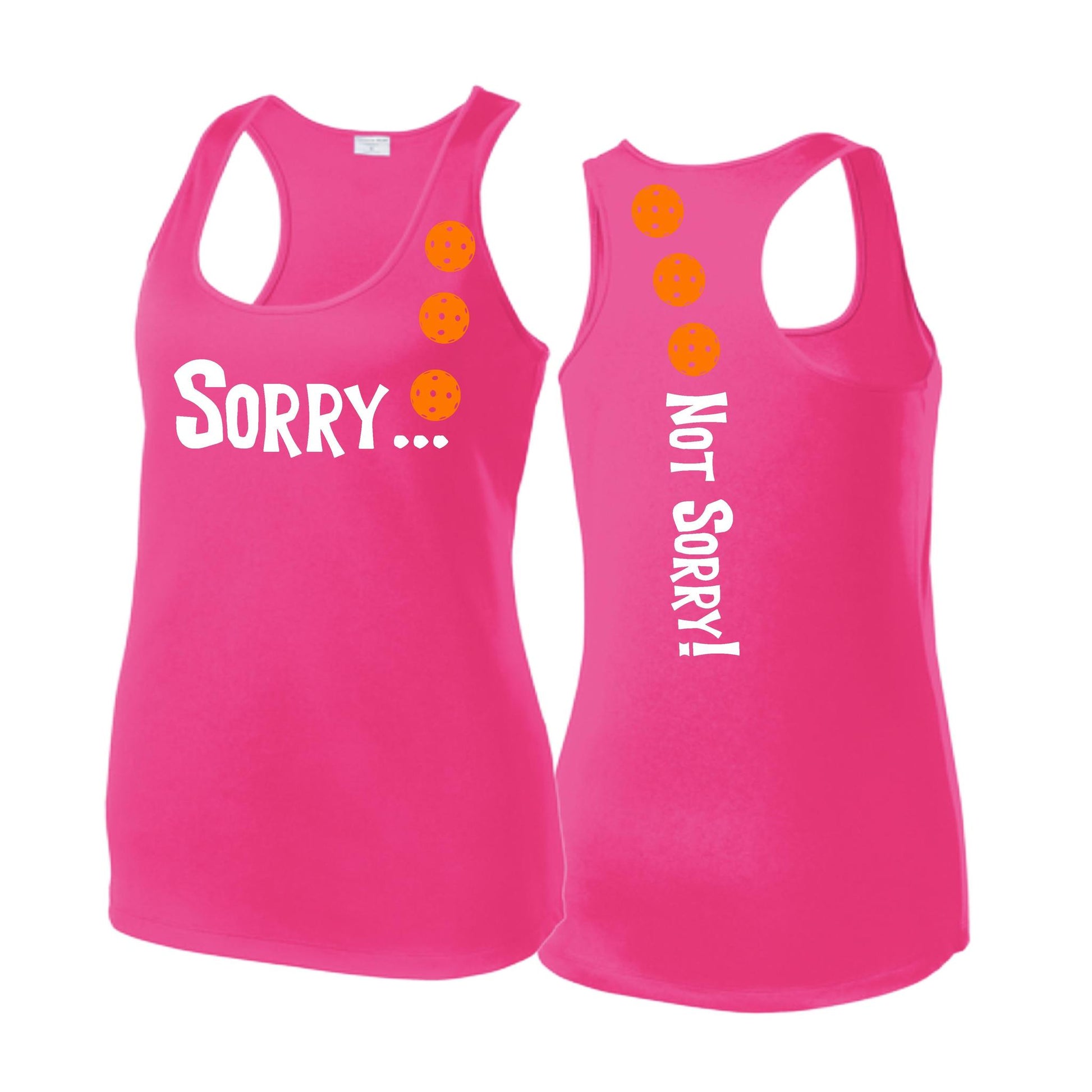 Sorry Not Sorry (Pickleballs Cyan Green Orange) | Women's Racerback Pickleball Tank | 100% Polyester