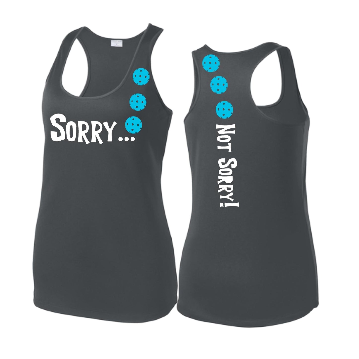 Sorry Not Sorry (Pickleballs Cyan Green Orange) | Women's Racerback Pickleball Tank | 100% Polyester