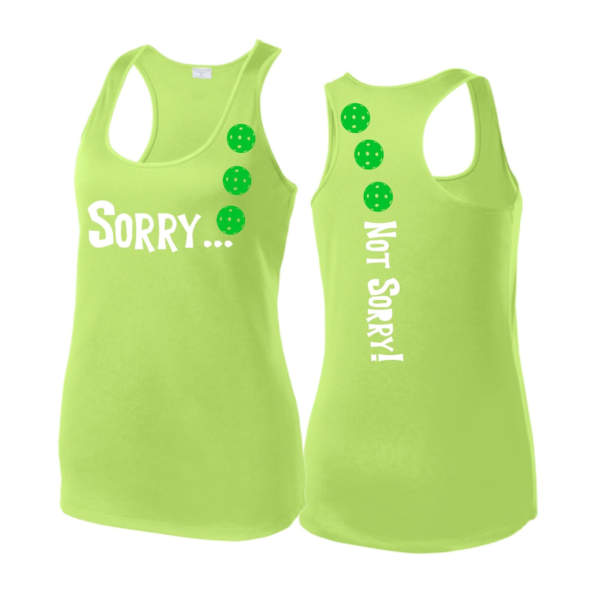 Sorry Not Sorry (Pickleballs Cyan Green Orange) | Women's Racerback Pickleball Tank | 100% Polyester