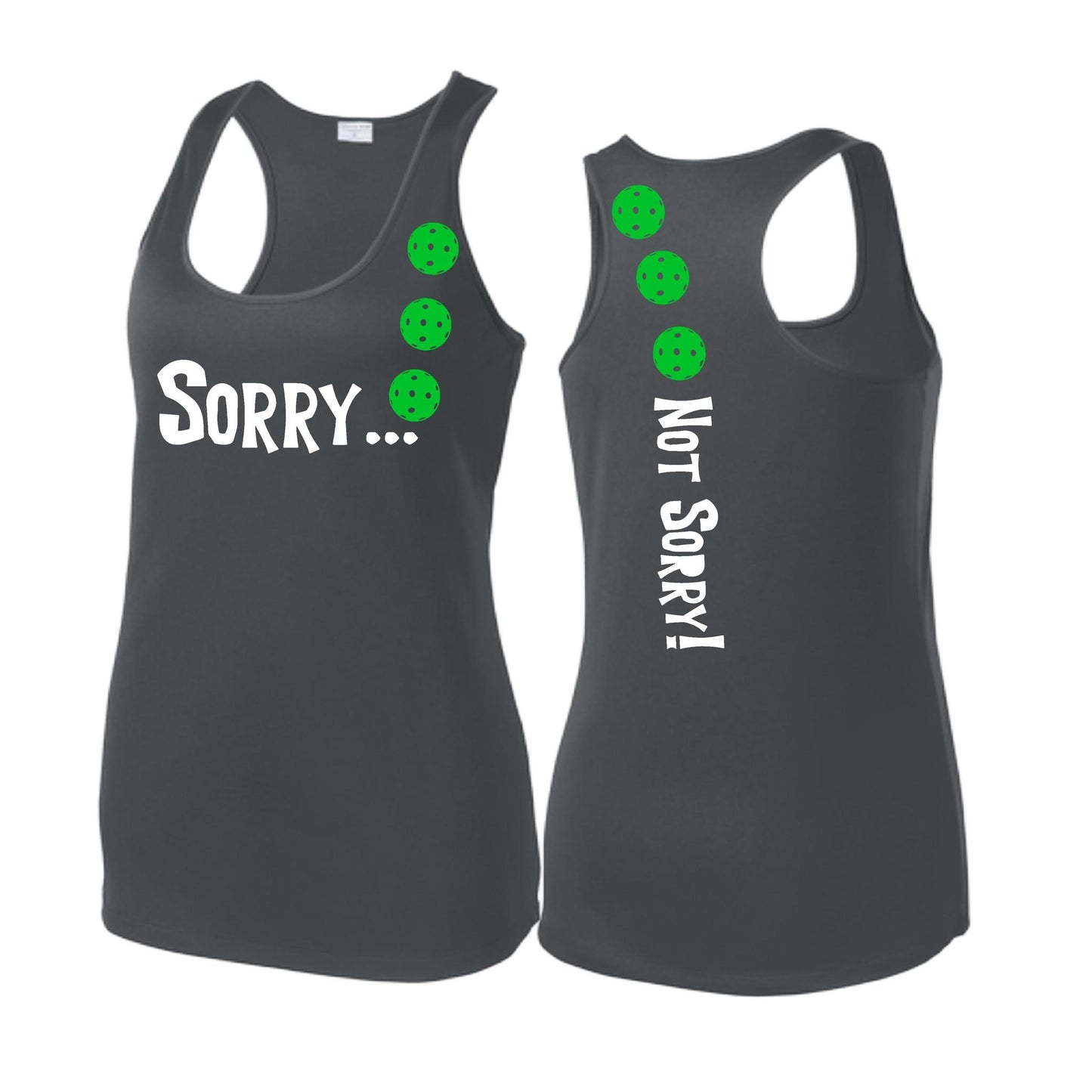 Sorry Not Sorry (Pickleballs Cyan Green Orange) | Women's Racerback Pickleball Tank | 100% Polyester