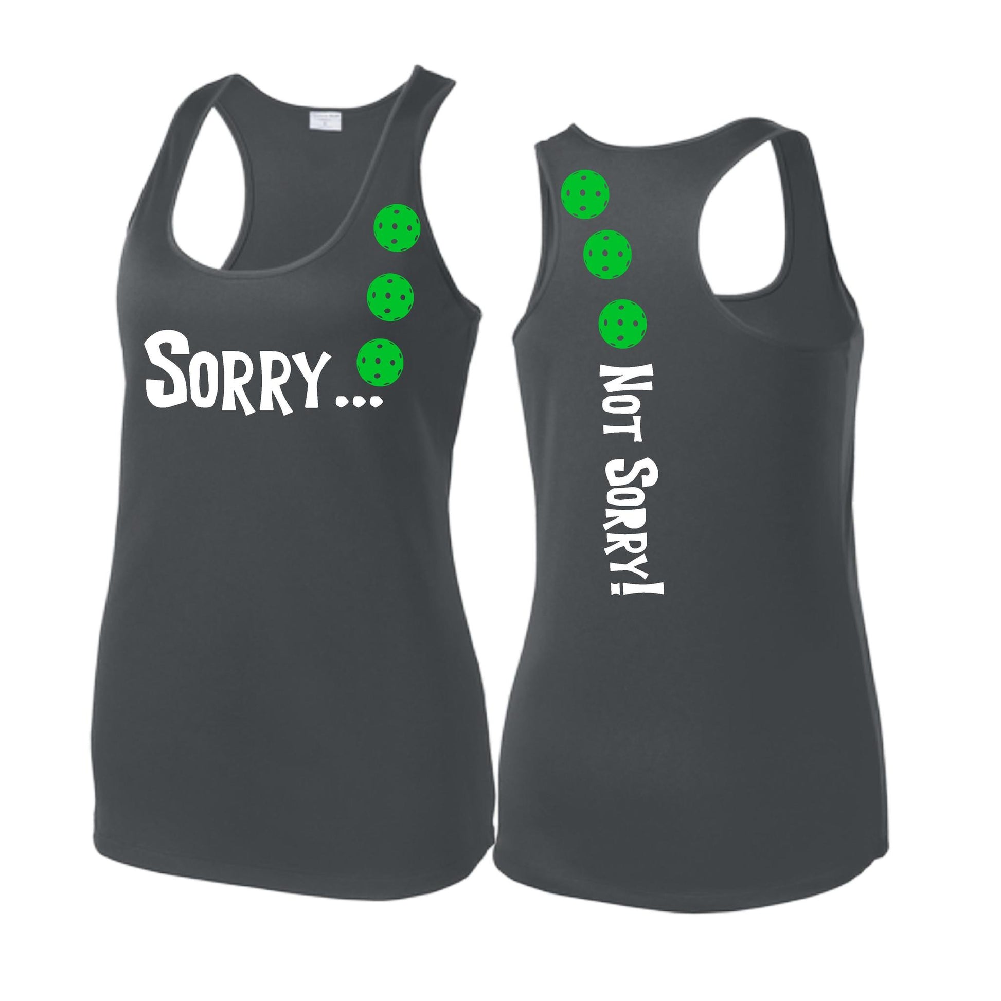 Sorry Not Sorry (Pickleballs Cyan Green Orange) | Women's Racerback Pickleball Tank | 100% Polyester