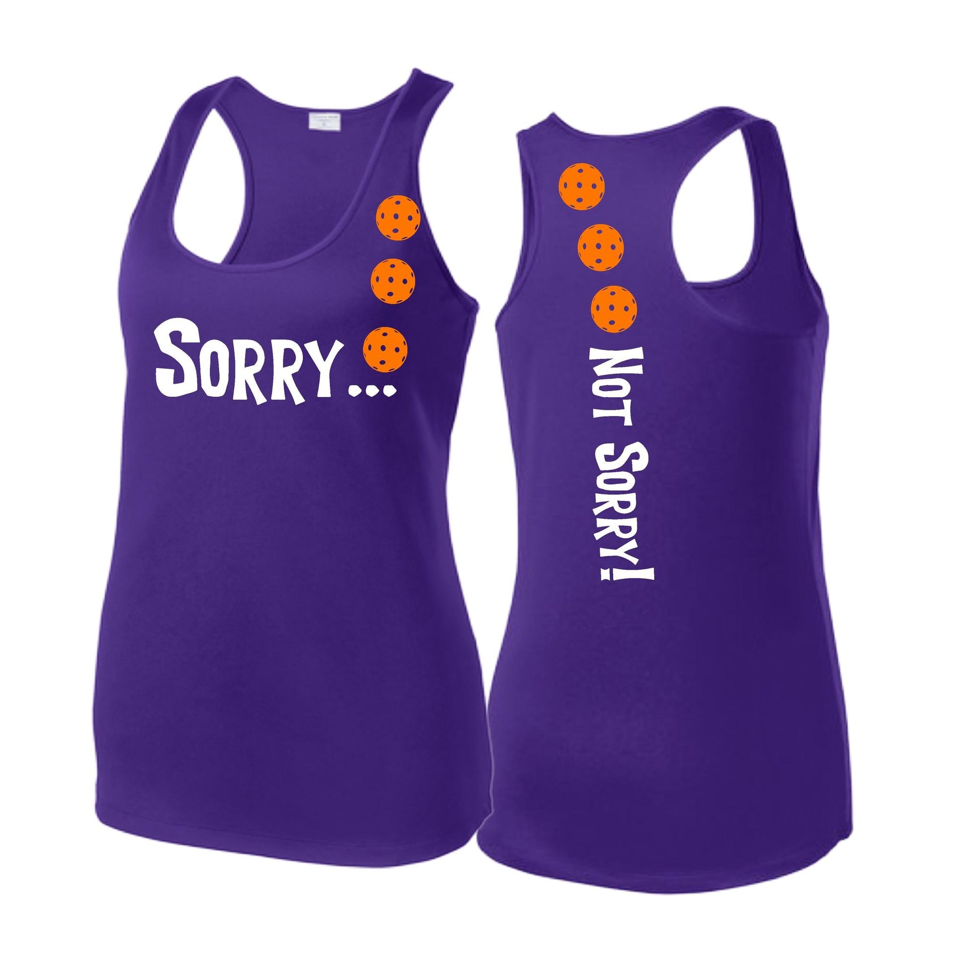 Sorry Not Sorry (Pickleballs Cyan Green Orange) | Women's Racerback Pickleball Tank | 100% Polyester