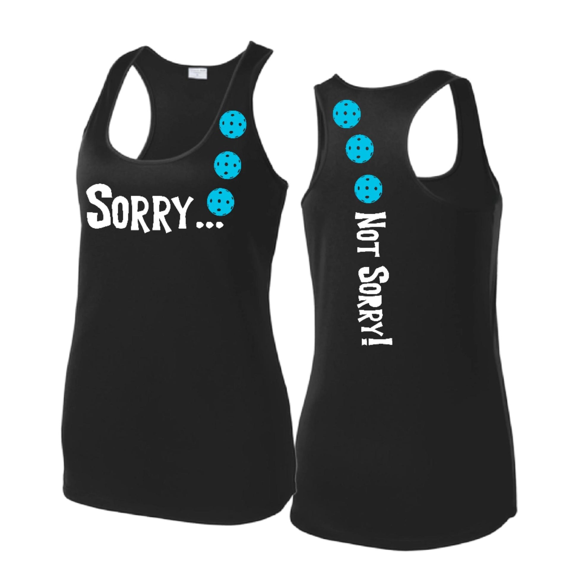Sorry Not Sorry (Pickleballs Cyan Green Orange) | Women's Racerback Pickleball Tank | 100% Polyester