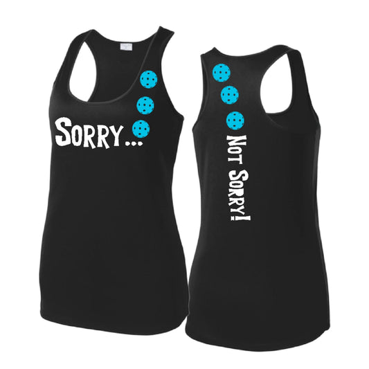 Sorry Not Sorry (Pickleballs Cyan Green Orange) | Women's Racerback Pickleball Tank | 100% Polyester