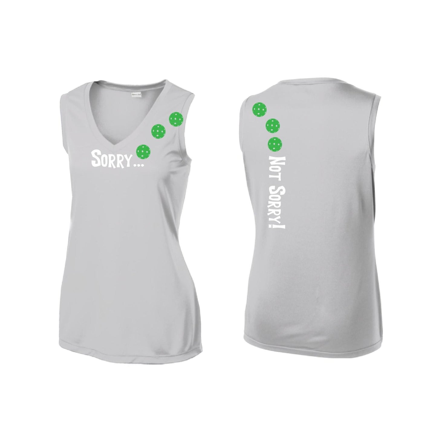 Sorry Not Sorry (Pickleballs Cyan Green Orange) | Women’s Sleeveless Athletic Performance T-Shirt | 100% Polyester