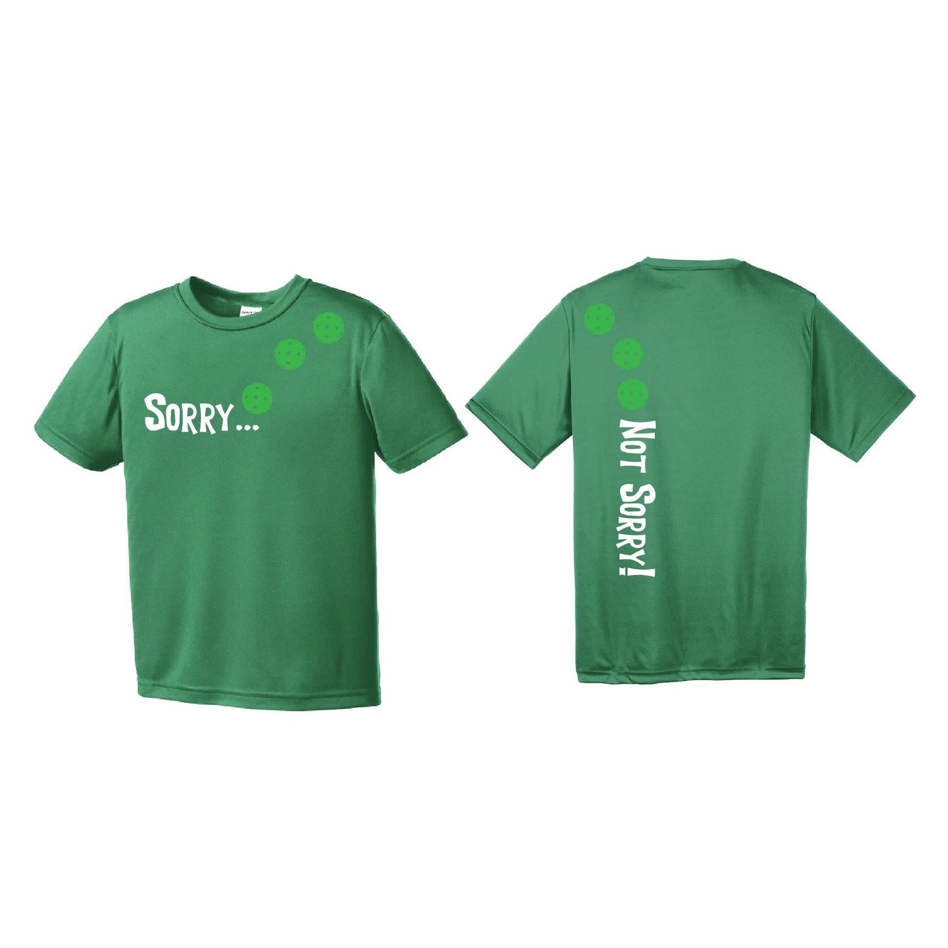 Sorry Not Sorry (Pickleballs Cyan Green Orange) | Youth Short Sleeve Pickleball Performance T-Shirts | 100% Polyester