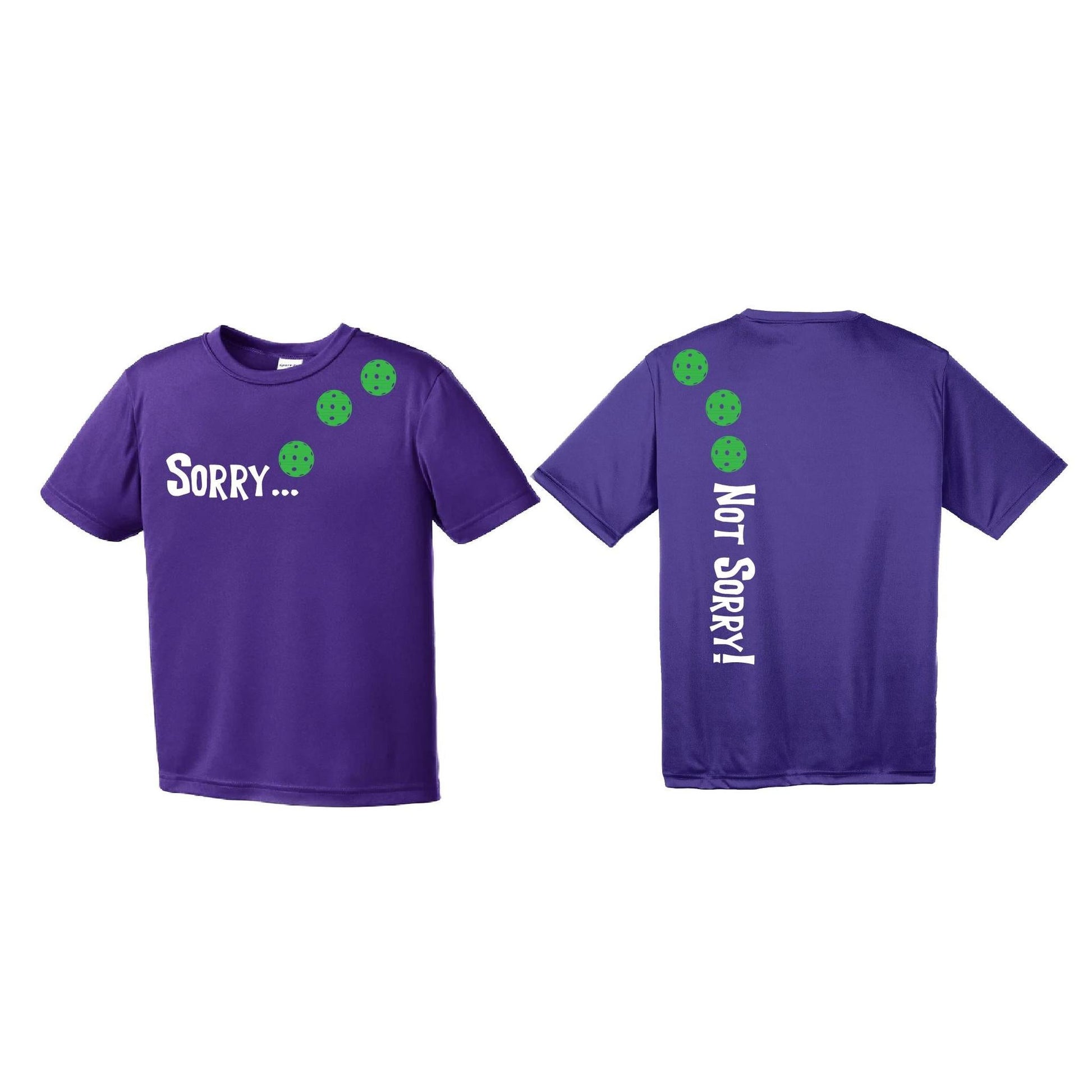 Sorry Not Sorry (Pickleballs Cyan Green Orange) | Youth Short Sleeve Pickleball Performance T-Shirts | 100% Polyester