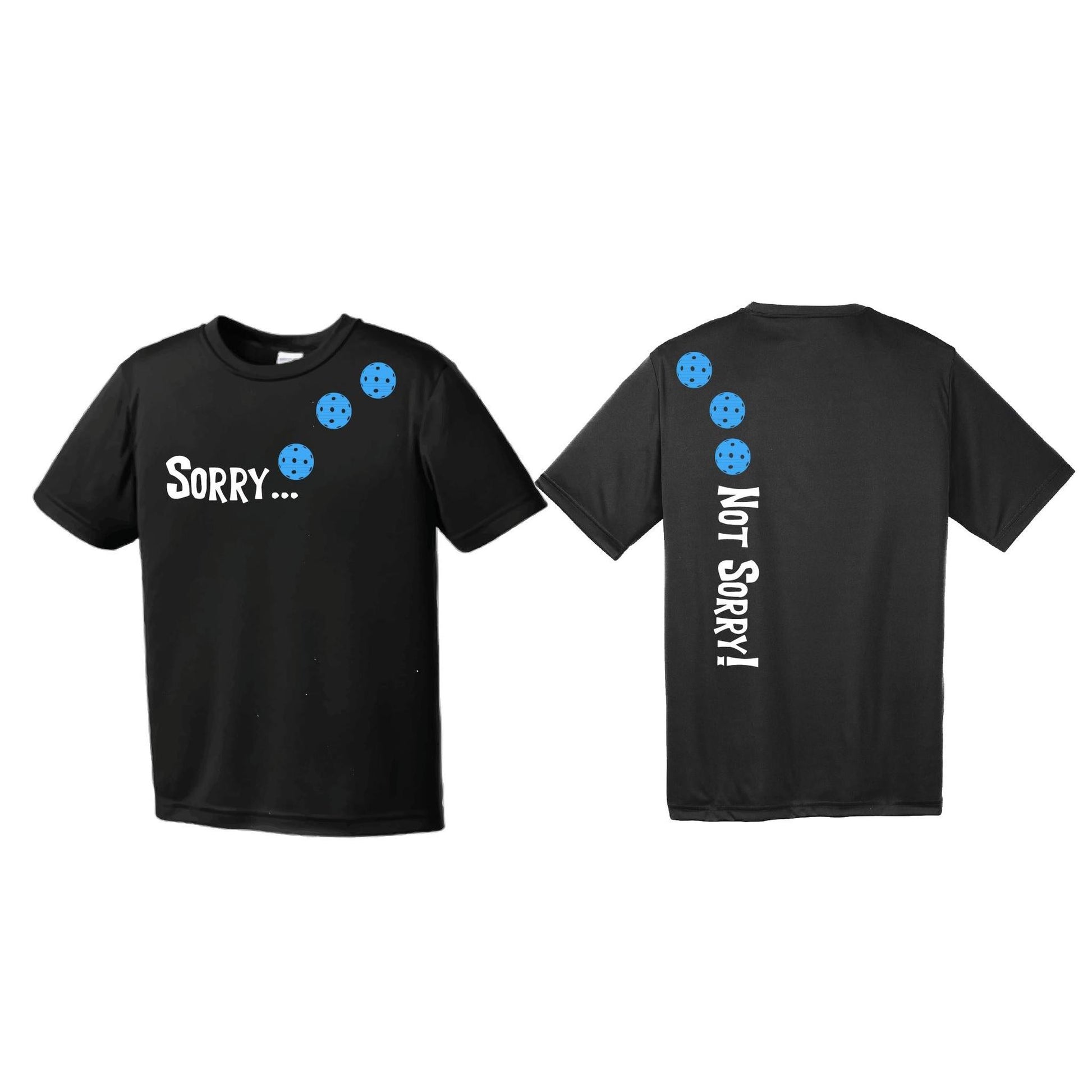 Sorry Not Sorry (Pickleballs Cyan Green Orange) | Youth Short Sleeve Pickleball Performance T-Shirts | 100% Polyester