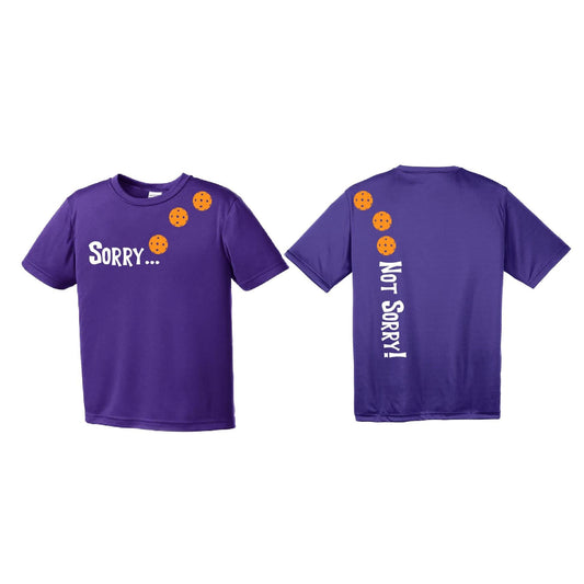 Sorry Not Sorry (Pickleballs Cyan Green Orange) | Youth Short Sleeve Pickleball Performance T-Shirts | 100% Polyester