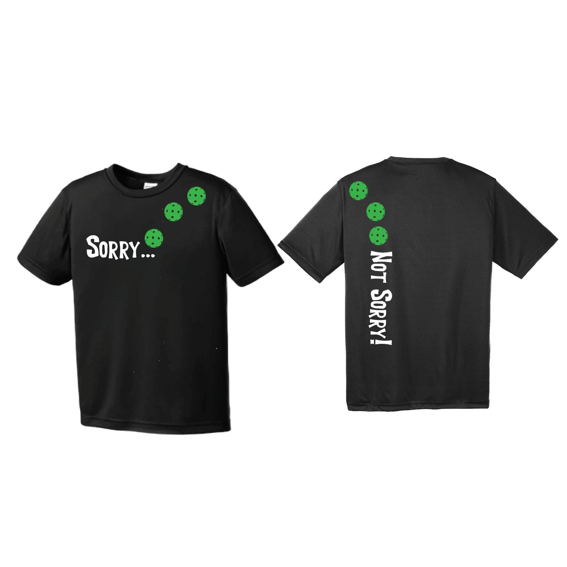 Sorry Not Sorry (Pickleballs Cyan Green Orange) | Youth Short Sleeve Pickleball Performance T-Shirts | 100% Polyester