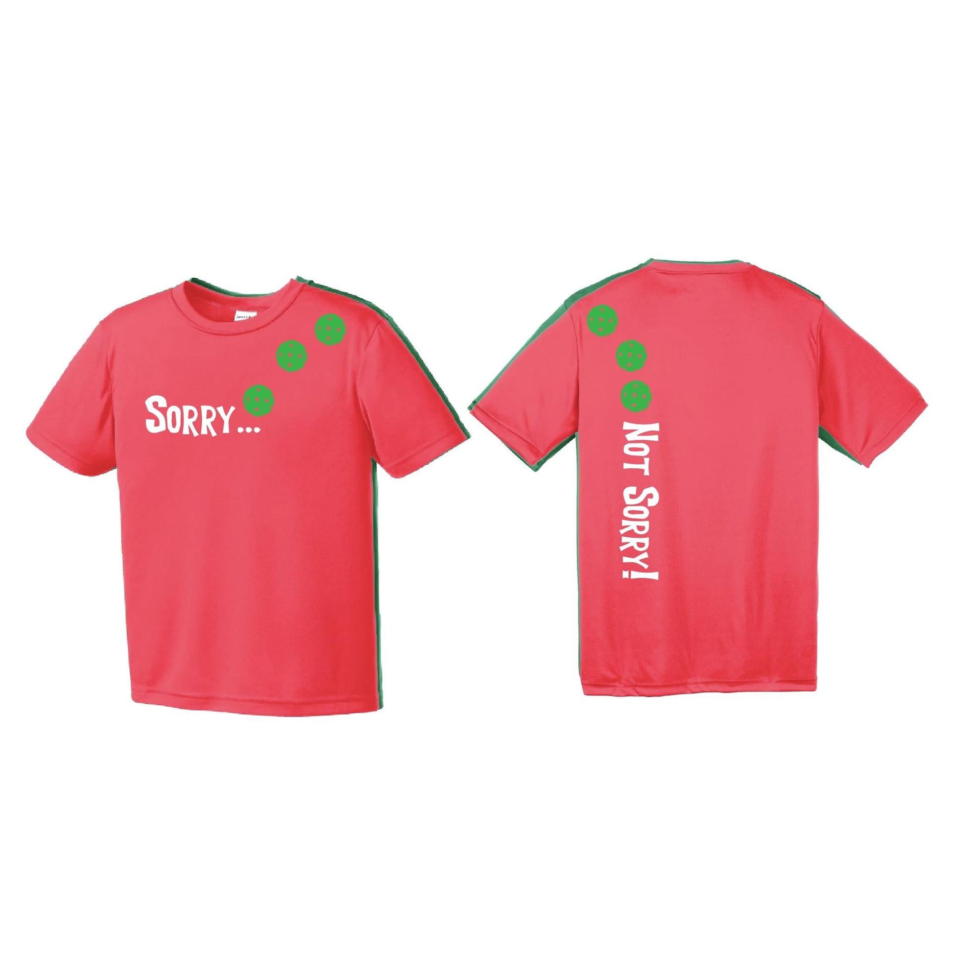 Sorry Not Sorry (Pickleballs Cyan Green Orange) | Youth Short Sleeve Pickleball Performance T-Shirts | 100% Polyester