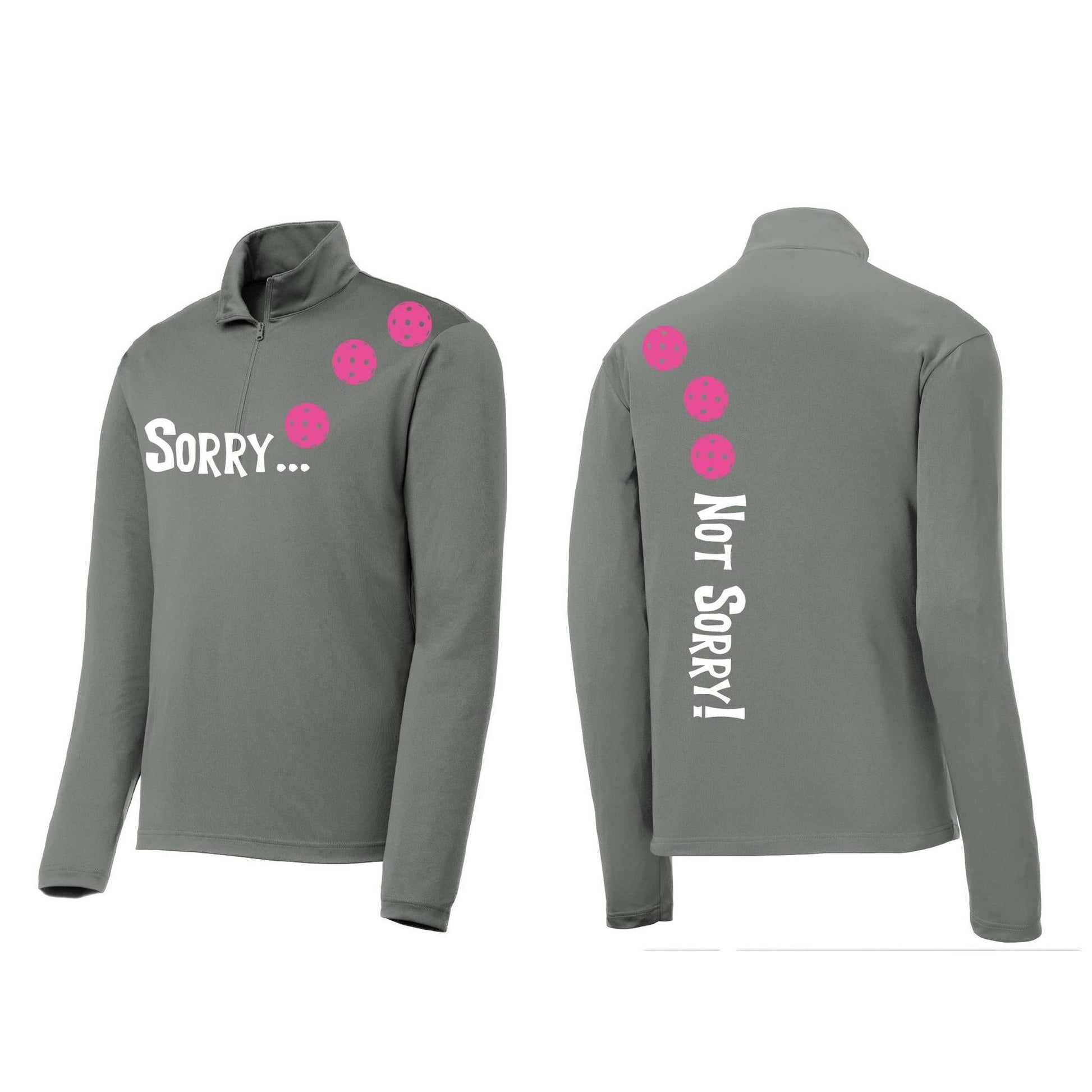 Sorry Not Sorry (Pickleballs Pink Purple Rainbow) | Men's 1/4 Zip Long Sleeve Pullover Athletic Performance Shirt | 100% Polyester