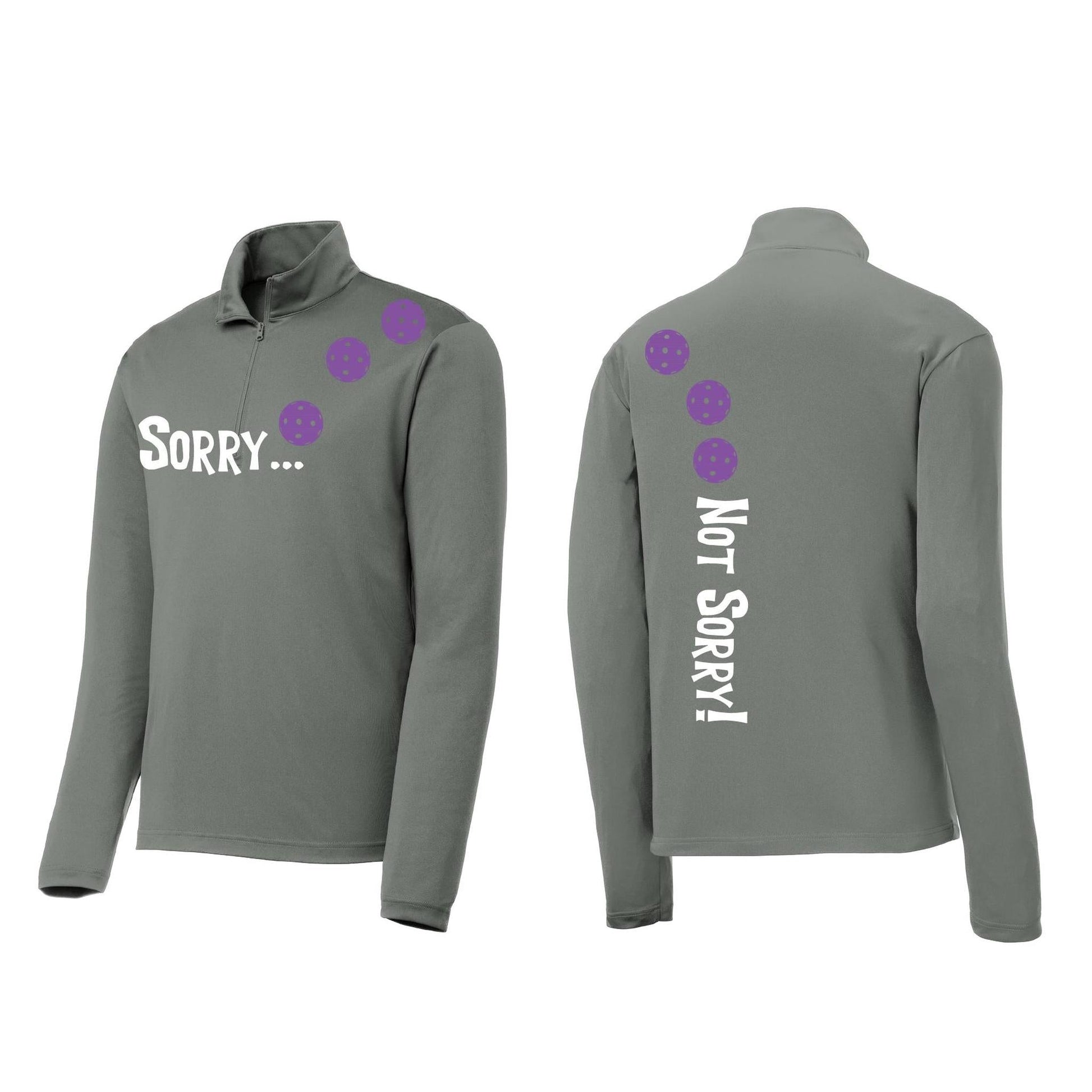 Sorry Not Sorry (Pickleballs Pink Purple Rainbow) | Men's 1/4 Zip Long Sleeve Pullover Athletic Performance Shirt | 100% Polyester