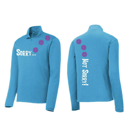 Sorry Not Sorry (Pickleballs Pink Purple Rainbow) | Men's 1/4 Zip Long Sleeve Pullover Athletic Performance Shirt | 100% Polyester