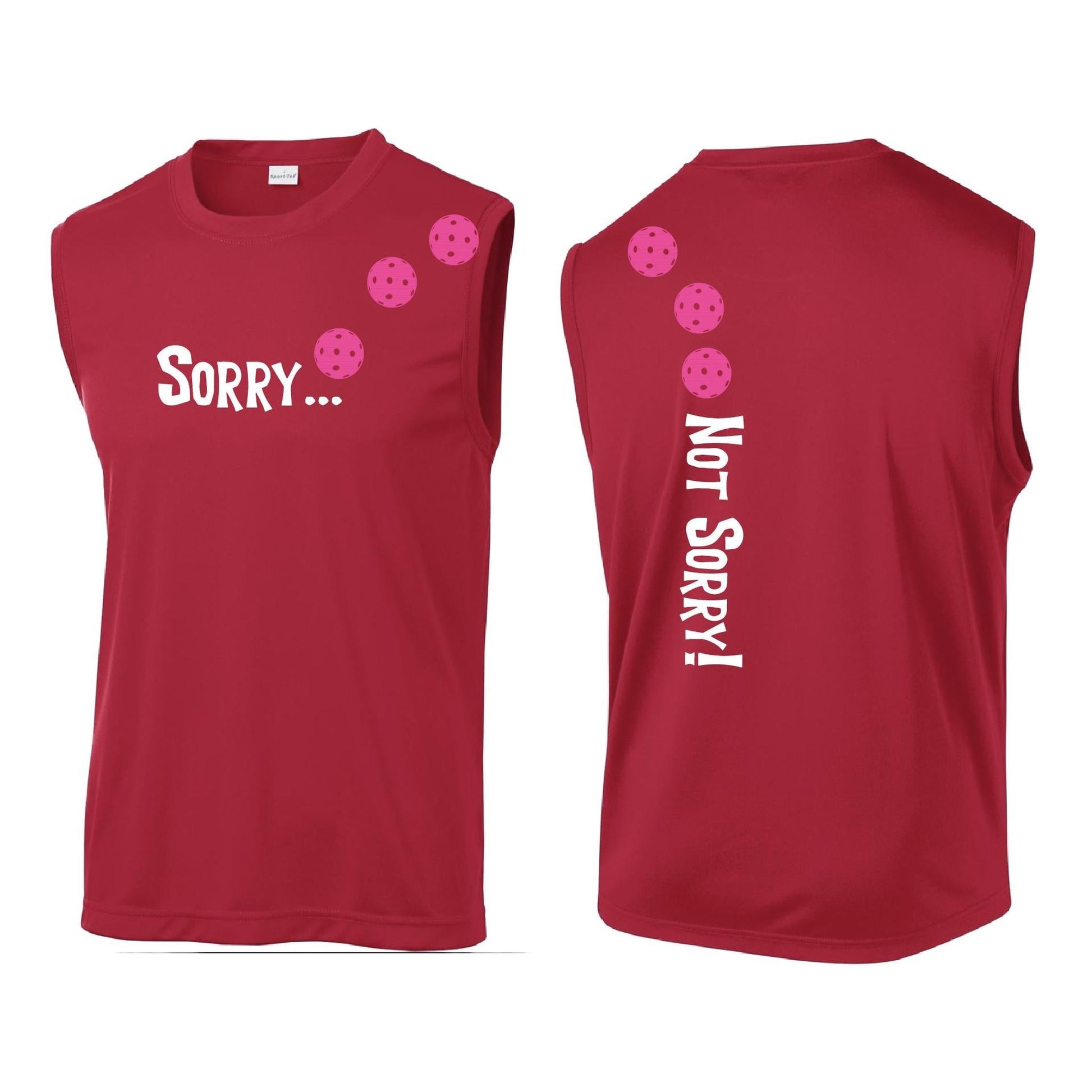 Sorry Not Sorry (Pickleballs Pink Purple Rainbow) | Men's Sleeveless Athletic Performance T-Shirt | 100% Polyester