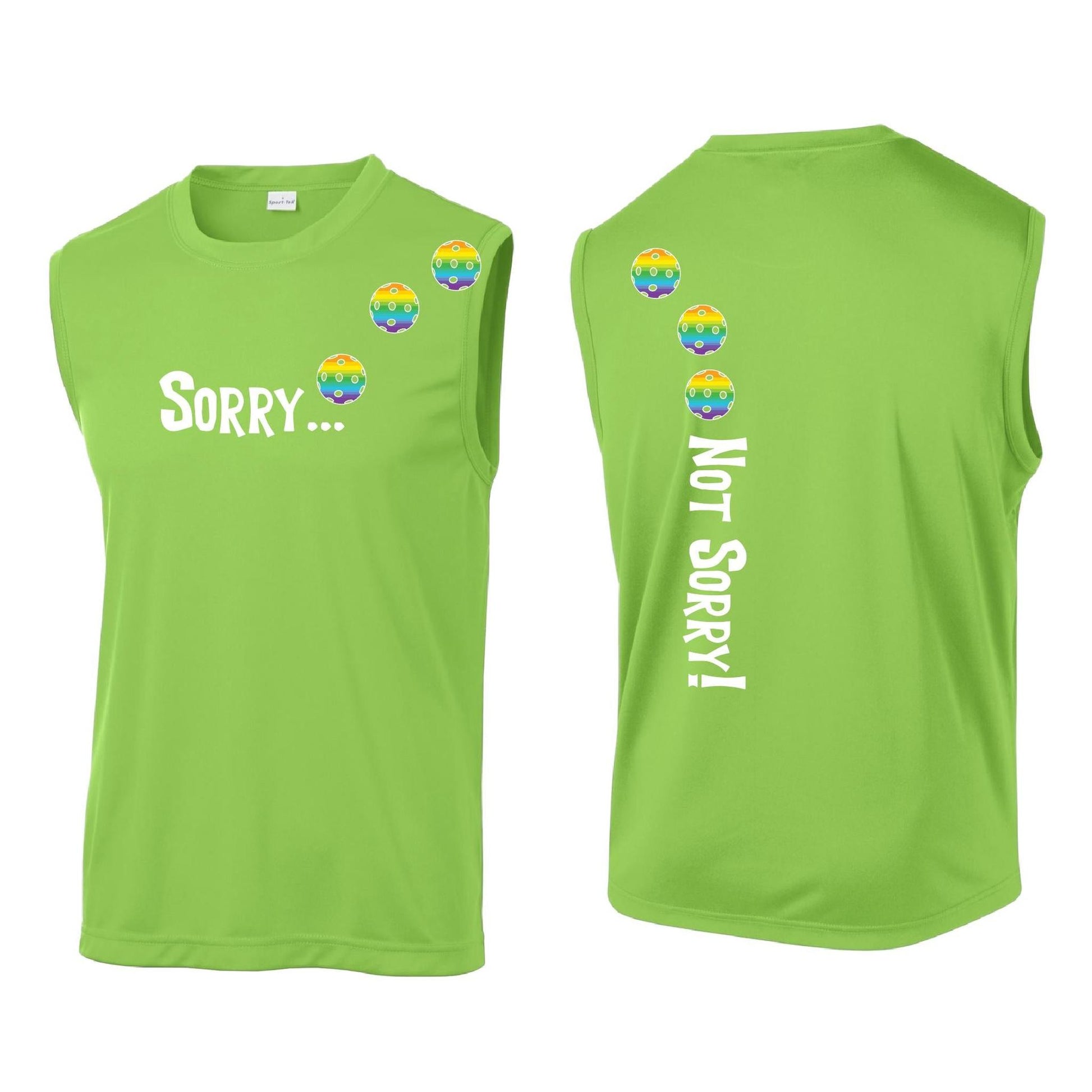Sorry Not Sorry (Pickleballs Pink Purple Rainbow) | Men's Sleeveless Athletic Performance T-Shirt | 100% Polyester