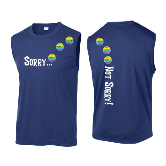 Sorry Not Sorry (Pickleballs Pink Purple Rainbow) | Men's Sleeveless Athletic Performance T-Shirt | 100% Polyester