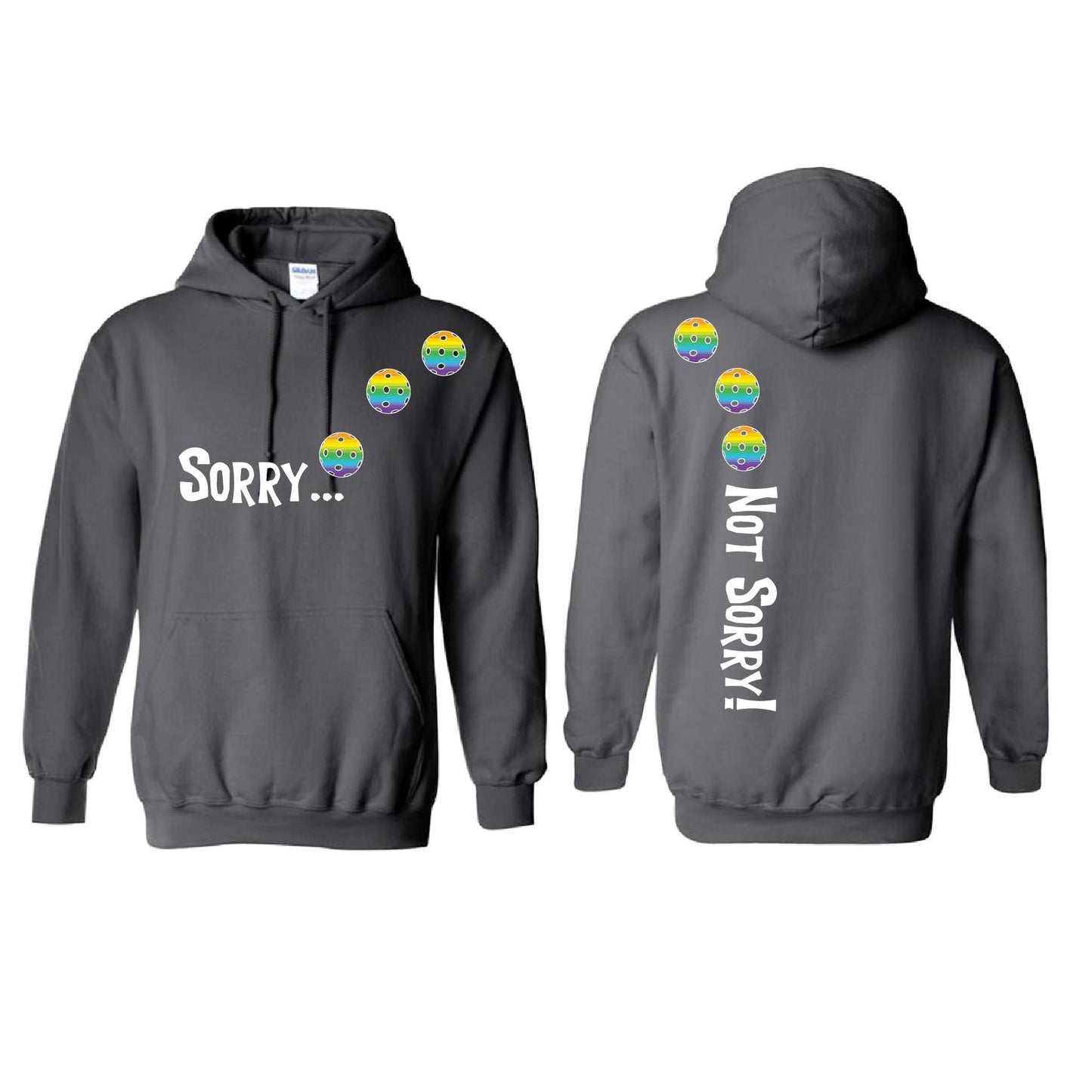 Sorry Not Sorry (Pickleballs Pink Purple Rainbow) | Unisex Hoodie Athletic Sweatshirt | 50% Cotton/50% Polyester
