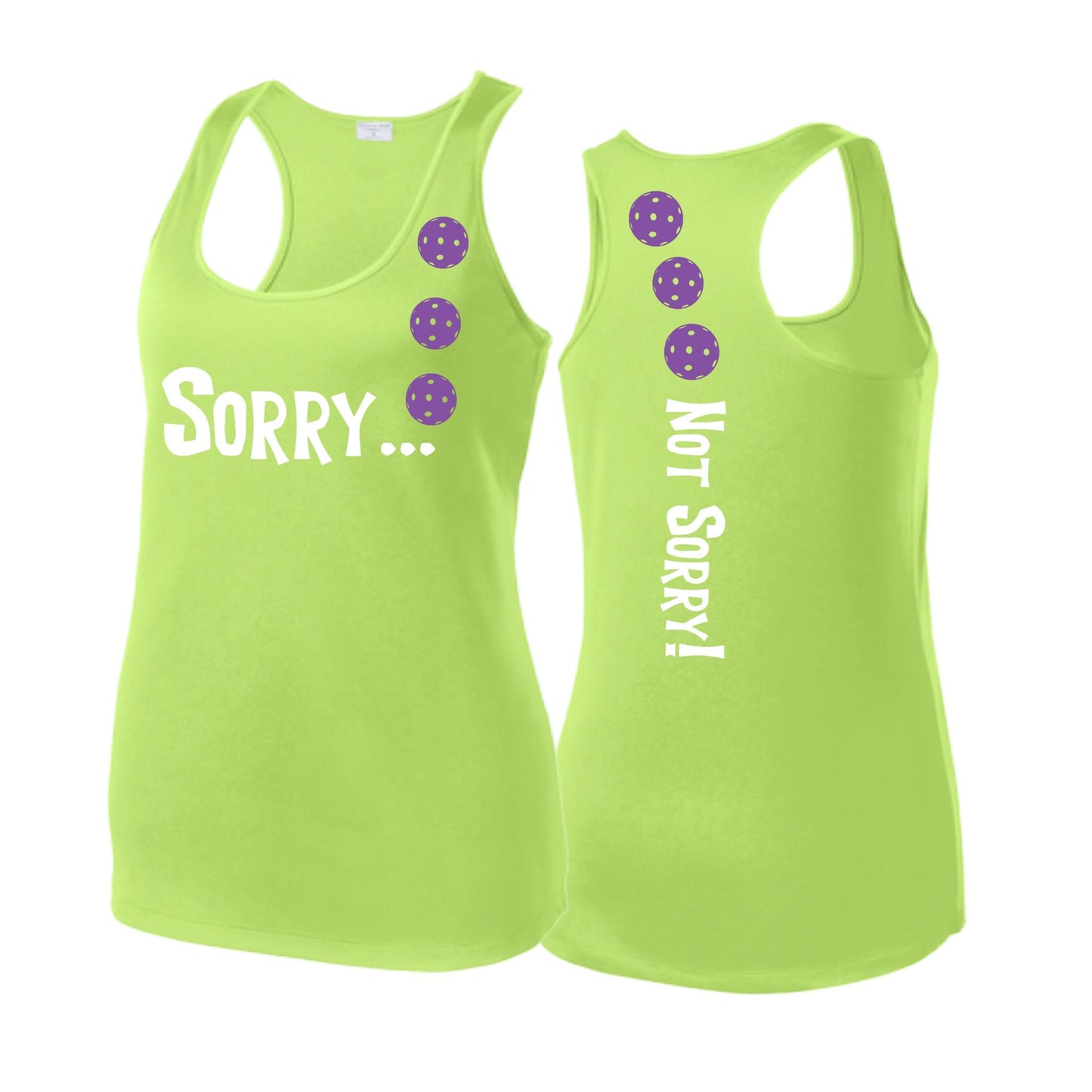 Sorry Not Sorry (Pickleballs Pink Purple Rainbow) | Women's Racerback Pickleball Tank | 100% Polyester