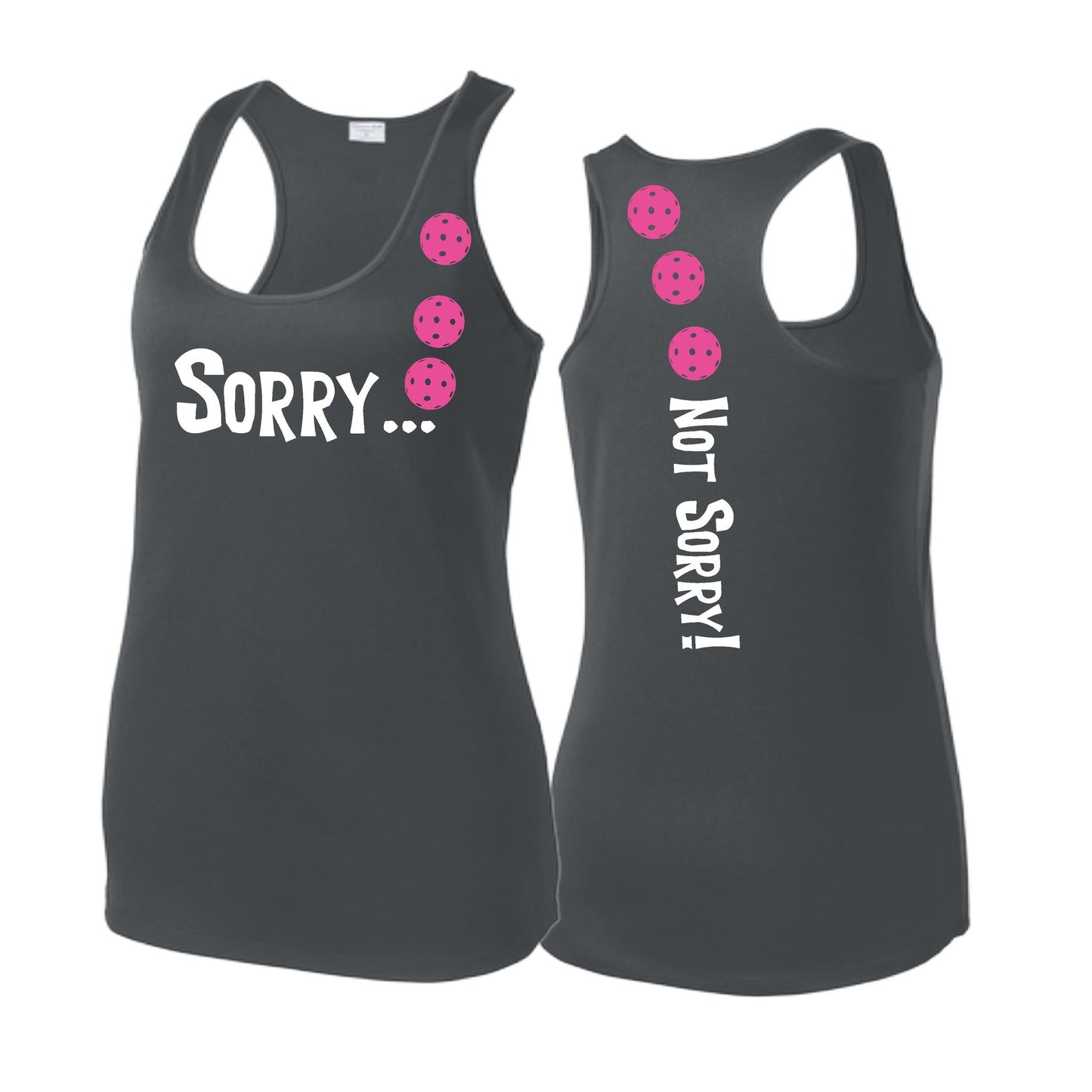 Sorry Not Sorry (Pickleballs Pink Purple Rainbow) | Women's Racerback Pickleball Tank | 100% Polyester