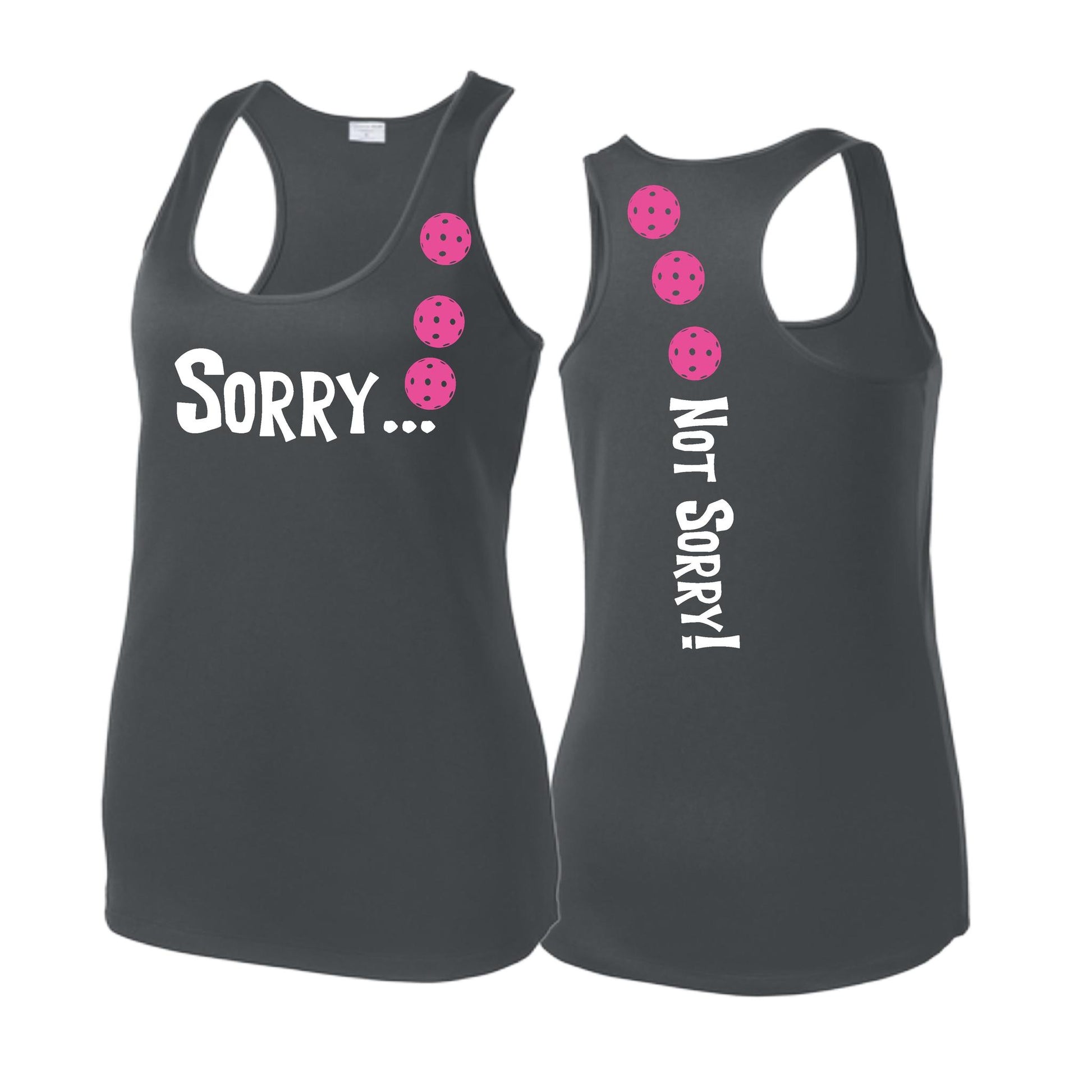 Sorry Not Sorry (Pickleballs Pink Purple Rainbow) | Women's Racerback Pickleball Tank | 100% Polyester