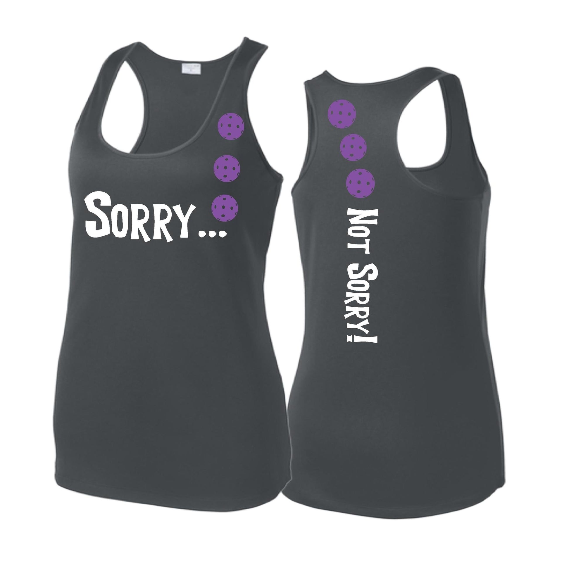 Sorry Not Sorry (Pickleballs Pink Purple Rainbow) | Women's Racerback Pickleball Tank | 100% Polyester