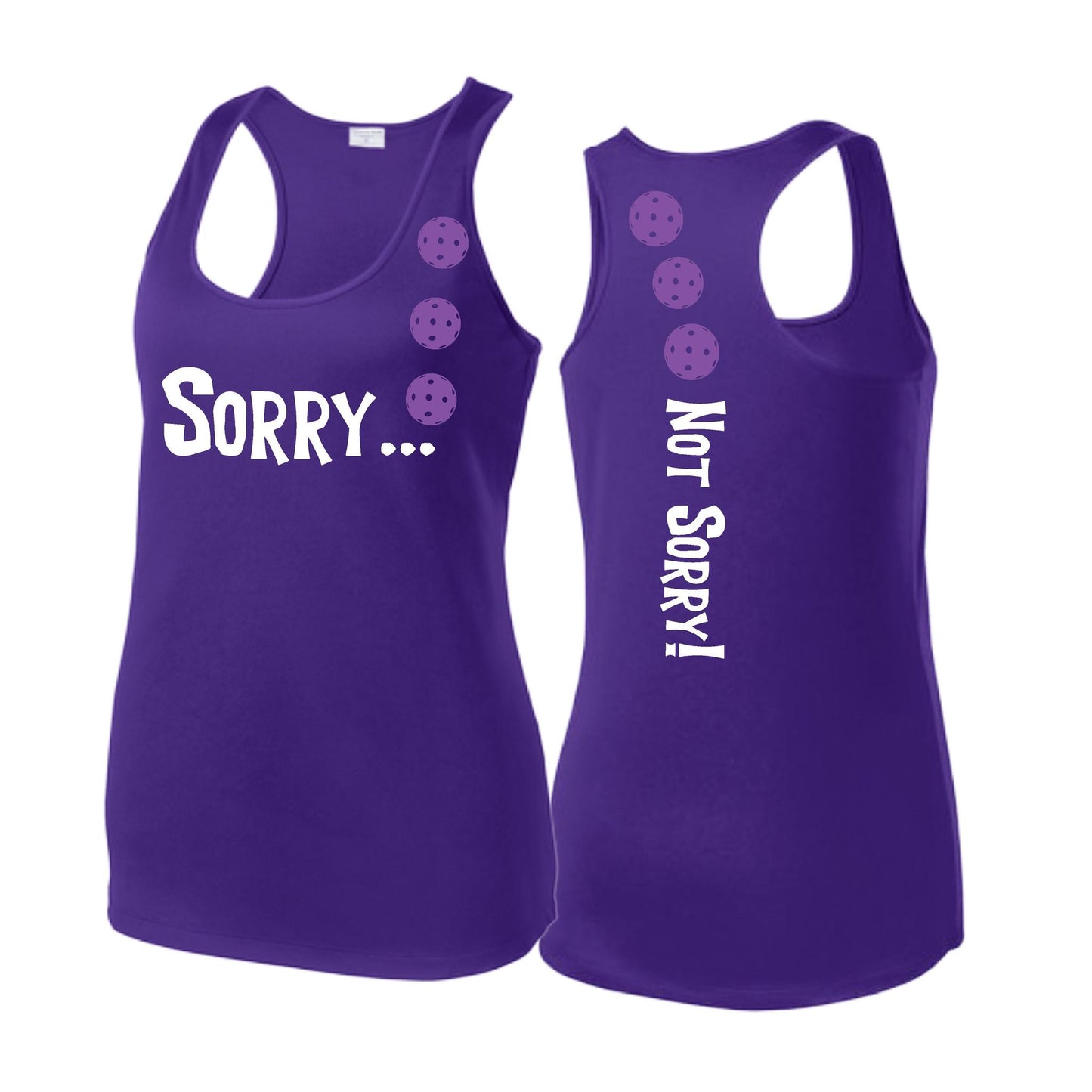 Sorry Not Sorry (Pickleballs Pink Purple Rainbow) | Women's Racerback Pickleball Tank | 100% Polyester