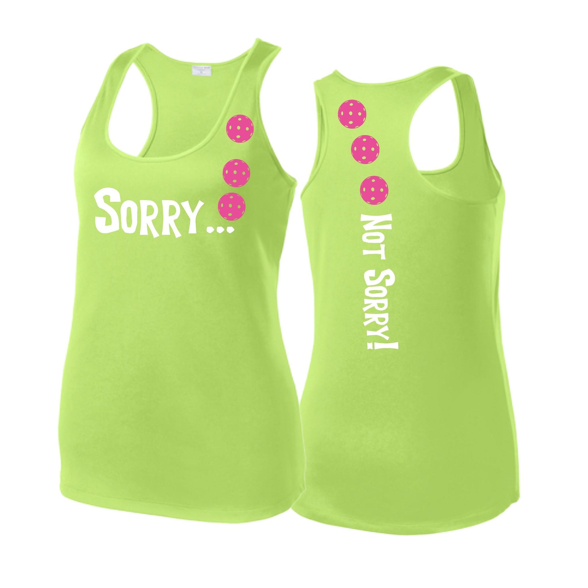 Sorry Not Sorry (Pickleballs Pink Purple Rainbow) | Women's Racerback Pickleball Tank | 100% Polyester