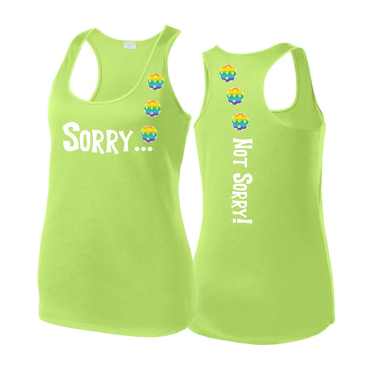 Sorry Not Sorry (Pickleballs Pink Purple Rainbow) | Women's Racerback Pickleball Tank | 100% Polyester