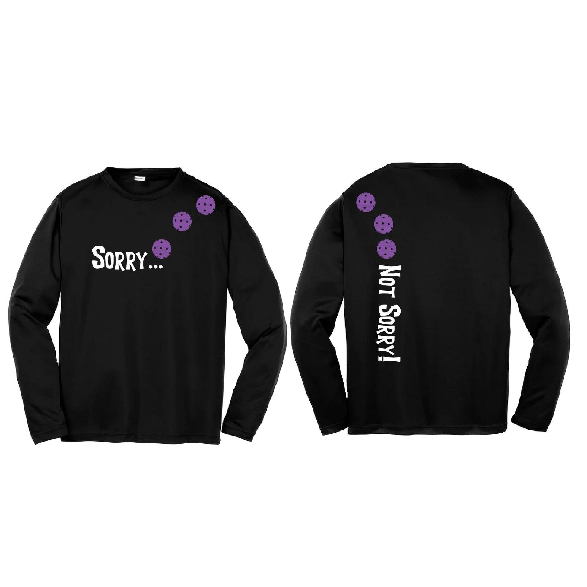 Sorry Not Sorry (Pickleballs Pink Purple Rainbow) | Youth Long Sleeve Pickleball Performance T-Shirts | 100% Polyester