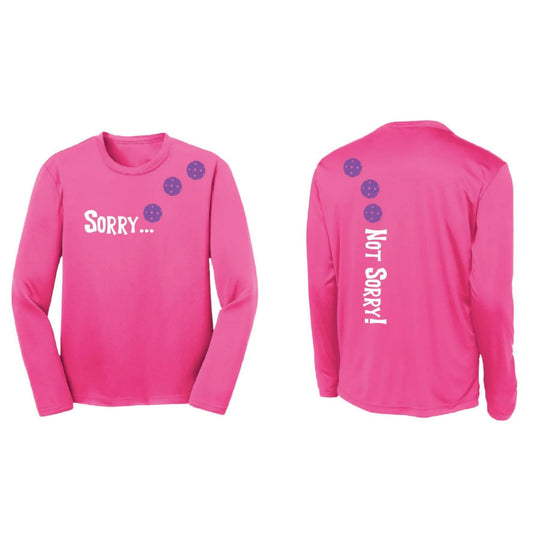 Sorry Not Sorry (Pickleballs Pink Purple Rainbow) | Youth Long Sleeve Pickleball Performance T-Shirts | 100% Polyester