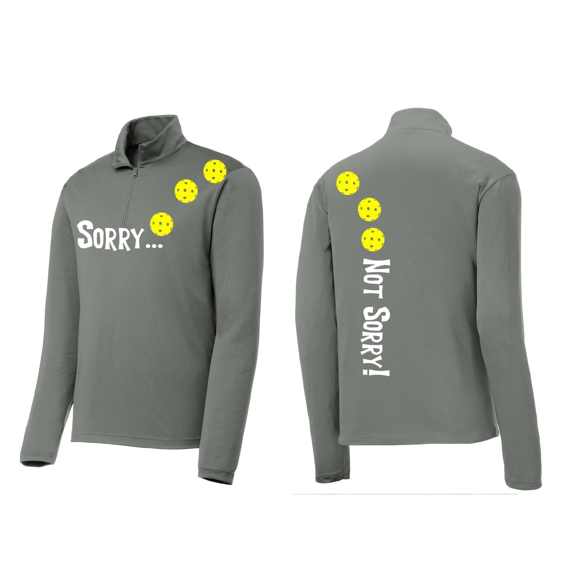 Sorry Not Sorry (Pickleballs Red White Yellow) | Men's 1/4 Zip Long Sleeve Pullover Athletic Performance Shirt | 100% Polyester