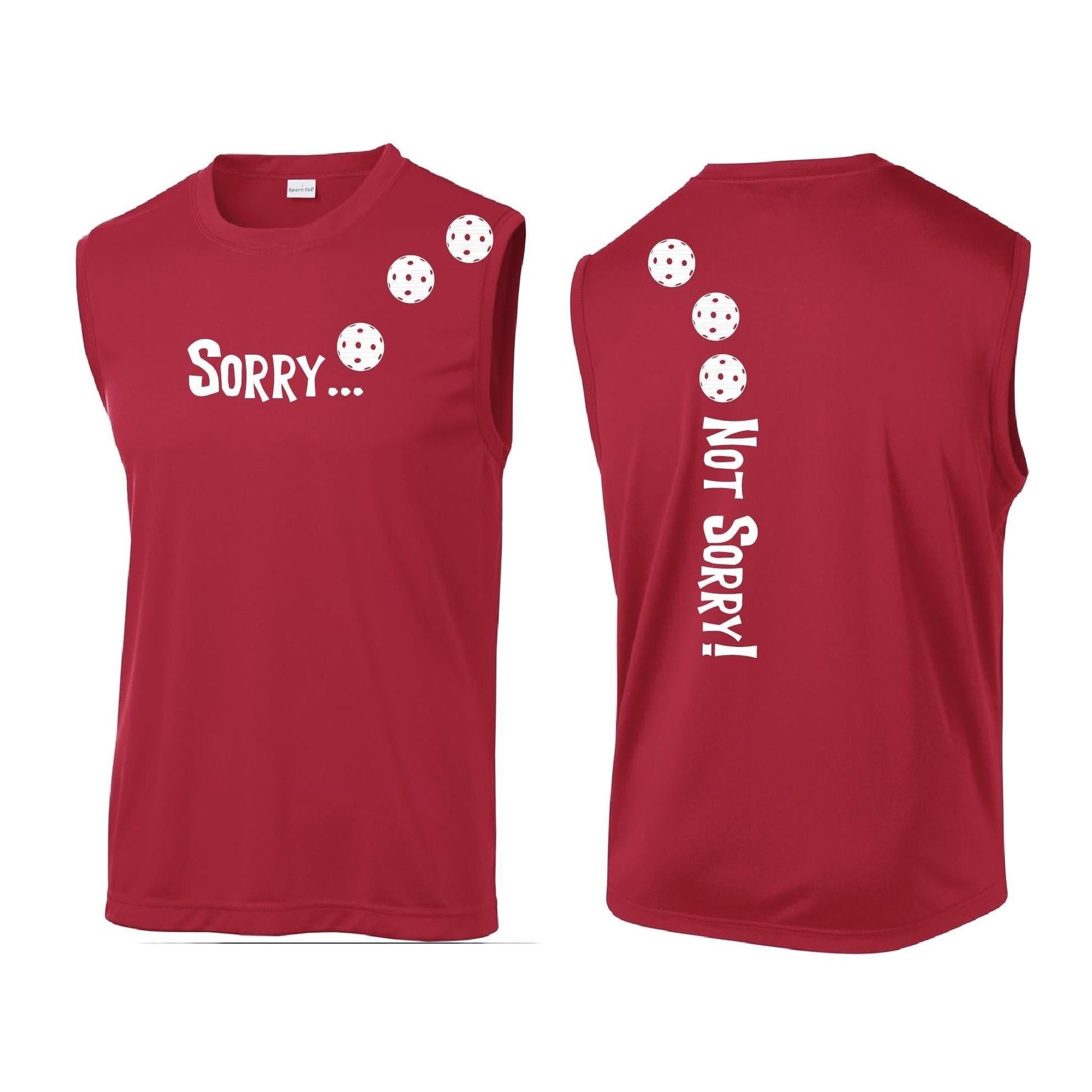 Sorry Not Sorry (Pickleballs Red White Yellow) | Men's Sleeveless Athletic Performance T-Shirt | 100% Polyester