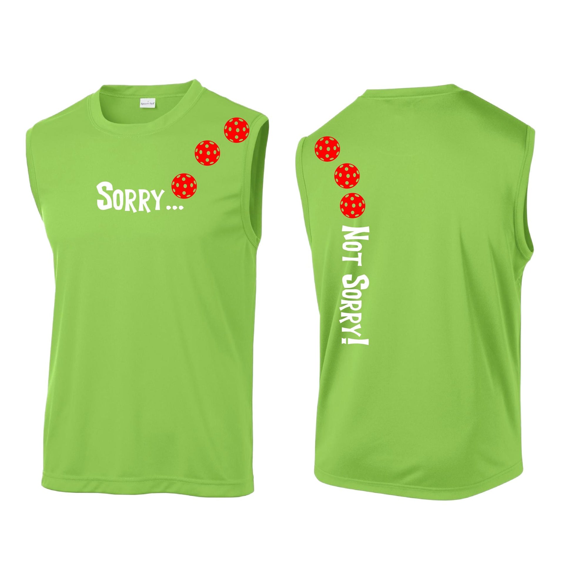 Sorry Not Sorry (Pickleballs Red White Yellow) | Men's Sleeveless Athletic Performance T-Shirt | 100% Polyester