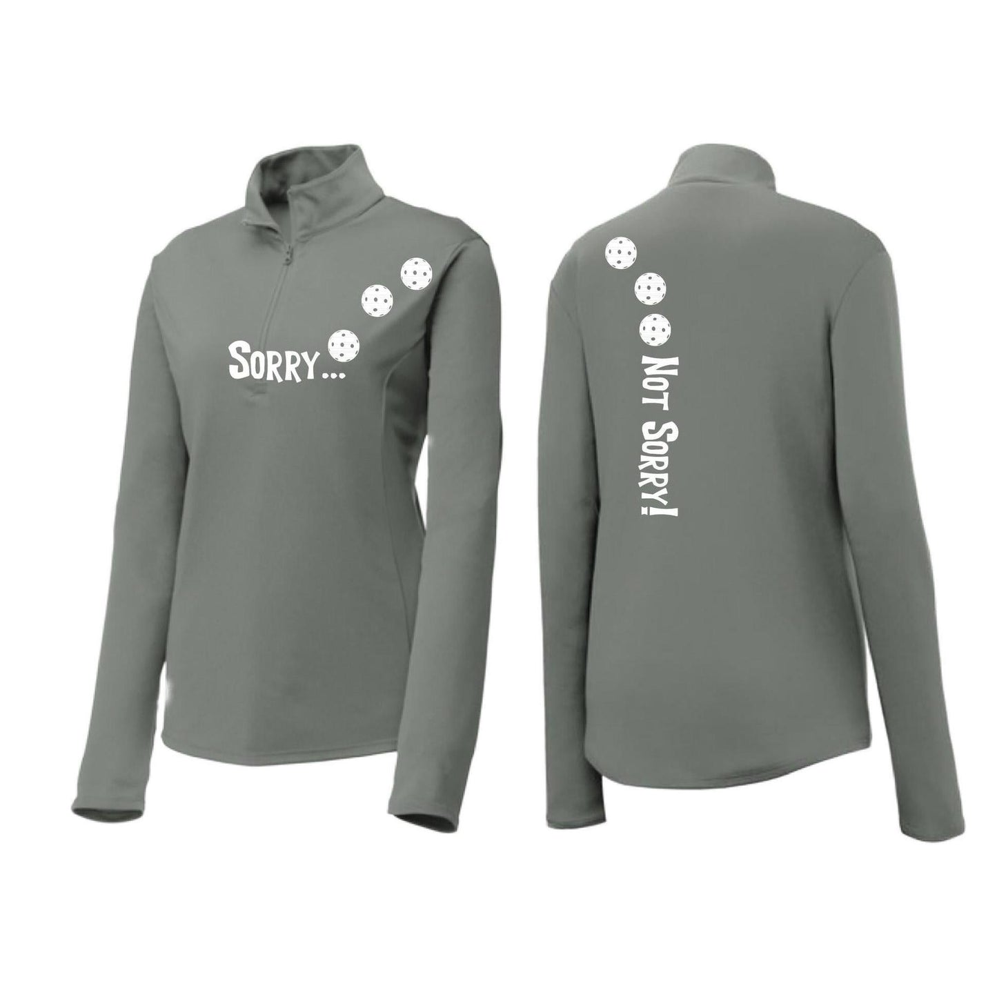 Sorry Not Sorry (Pickleballs Red White Yellow) | Women's 1/4 Zip Pickleball Performance Pullover Shirt | 100% Polyester