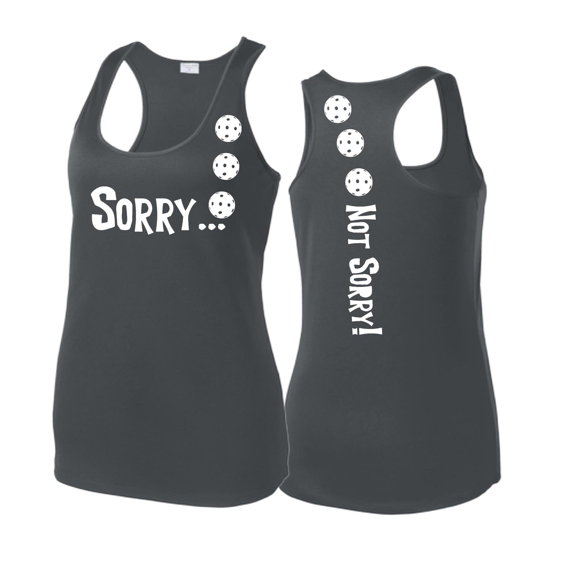 Sorry Not Sorry (Pickleballs Red White Yellow) | Women's Racerback Pickleball Tank | 100% Polyester