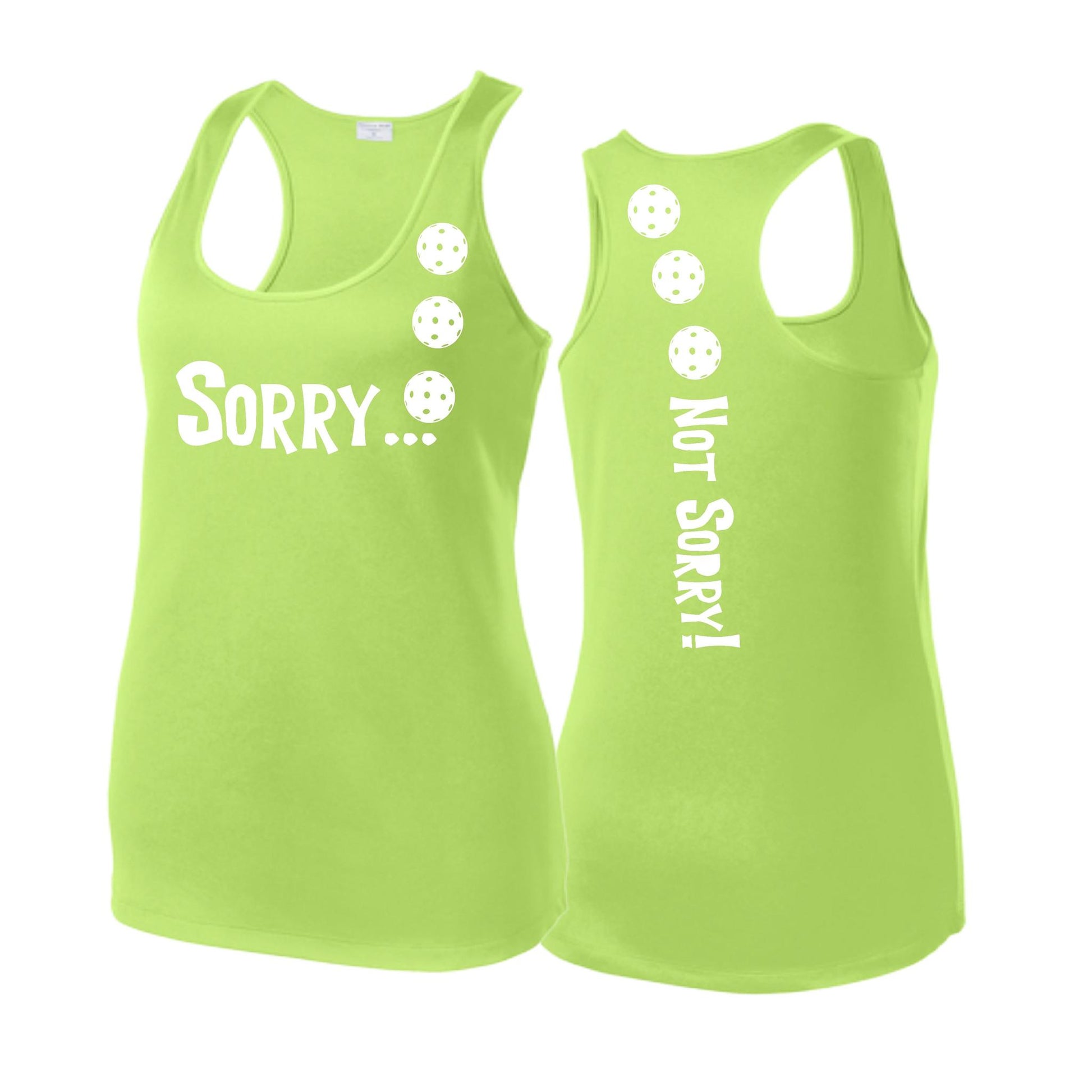 Sorry Not Sorry (Pickleballs Red White Yellow) | Women's Racerback Pickleball Tank | 100% Polyester