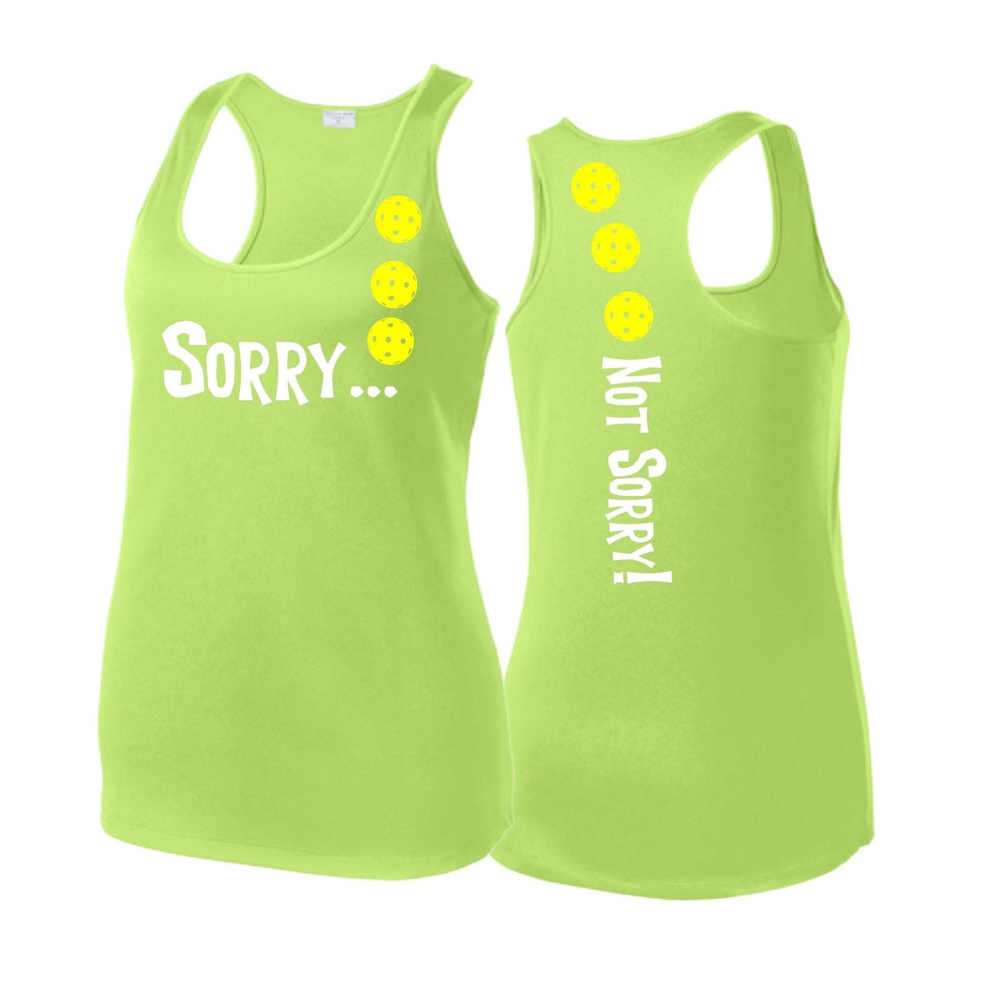 Sorry Not Sorry (Pickleballs Red White Yellow) | Women's Racerback Pickleball Tank | 100% Polyester
