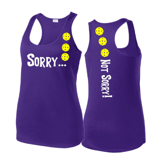 Sorry Not Sorry (Pickleballs Red White Yellow) | Women's Racerback Pickleball Tank | 100% Polyester