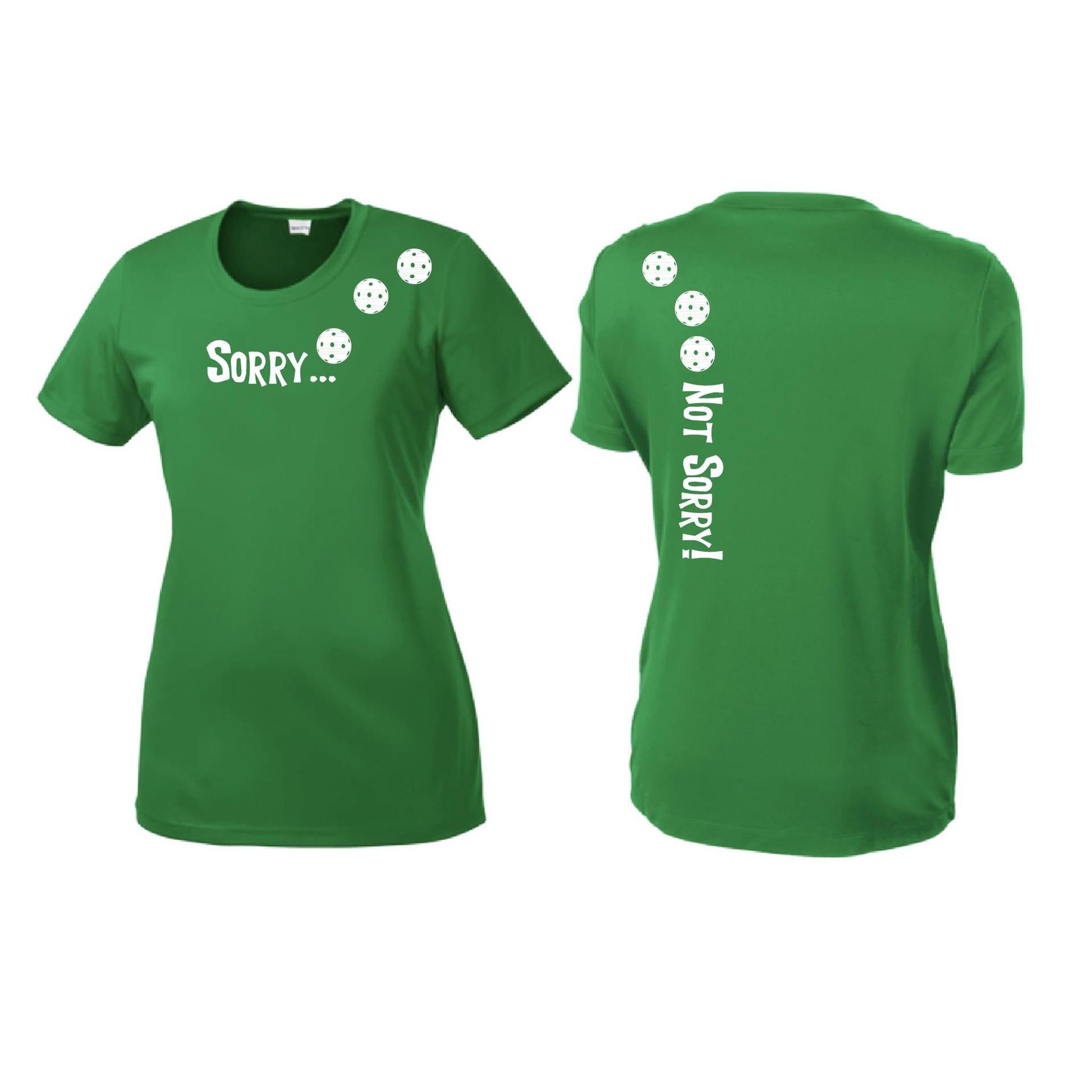 Sorry Not Sorry (Pickleballs Red White Yellow) | Women’s Short Sleeve Crewneck Pickleball Performance T-Shirts | 100% Polyester