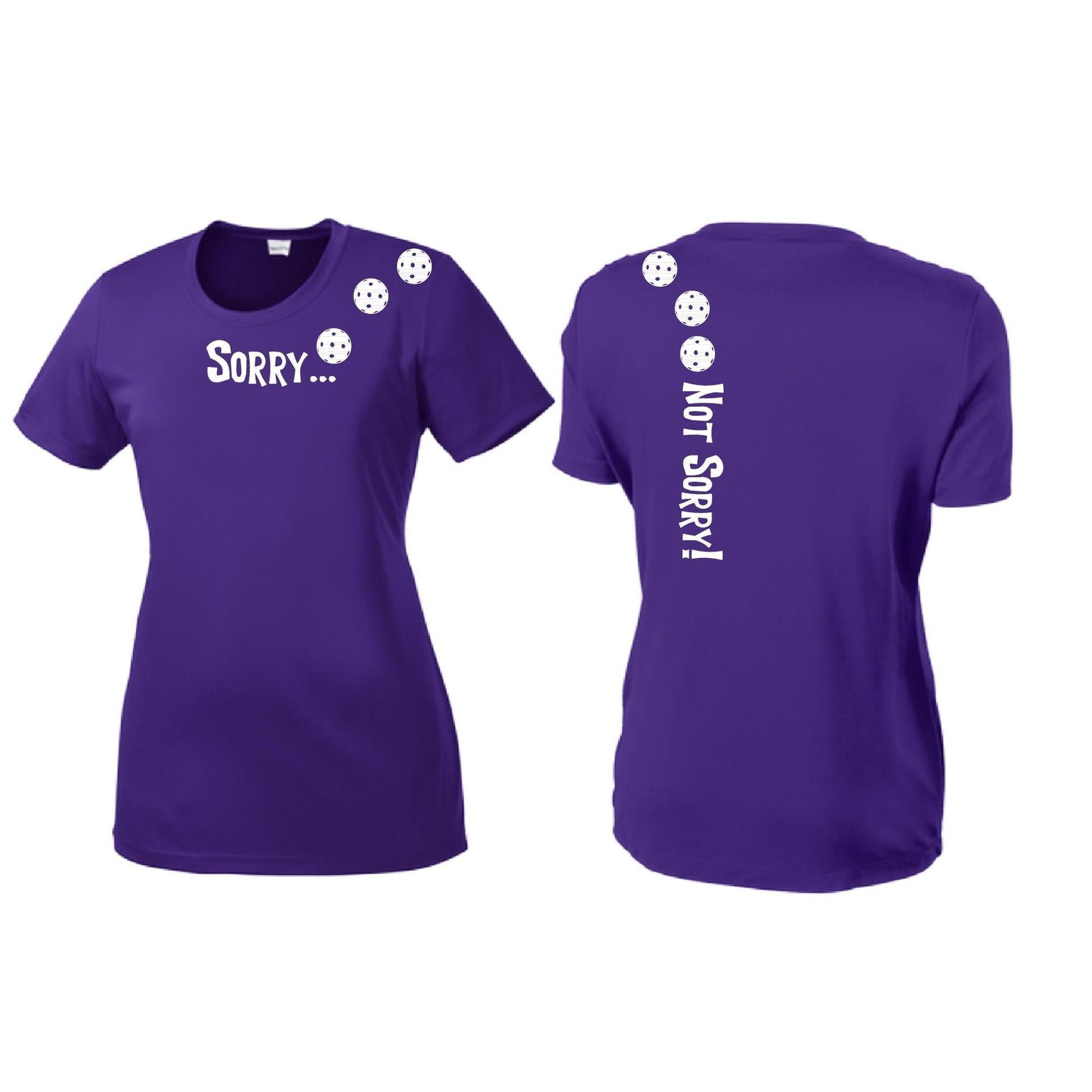 Sorry Not Sorry (Pickleballs Red White Yellow) | Women’s Short Sleeve Crewneck Pickleball Performance T-Shirts | 100% Polyester
