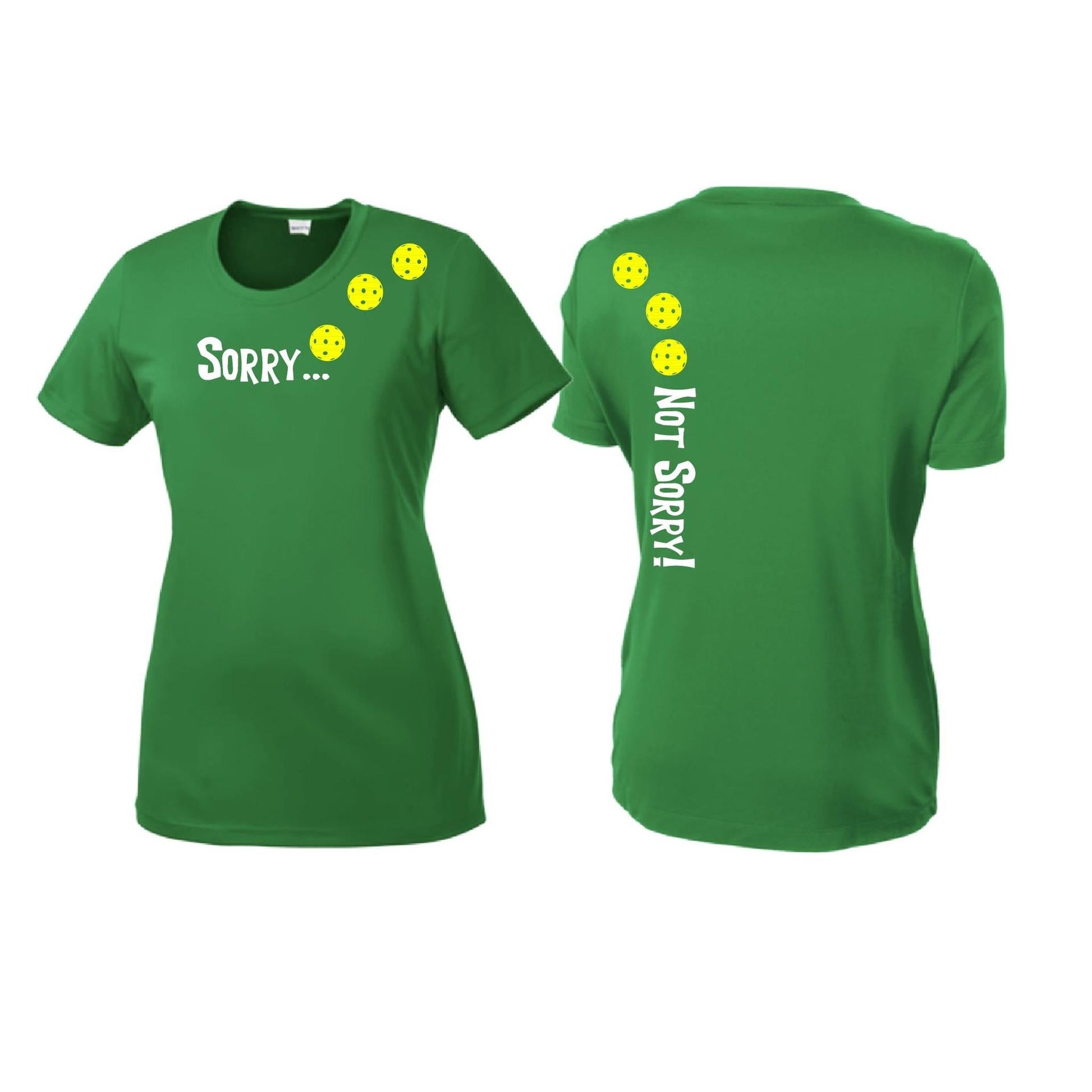 Sorry Not Sorry (Pickleballs Red White Yellow) | Women’s Short Sleeve Crewneck Pickleball Performance T-Shirts | 100% Polyester