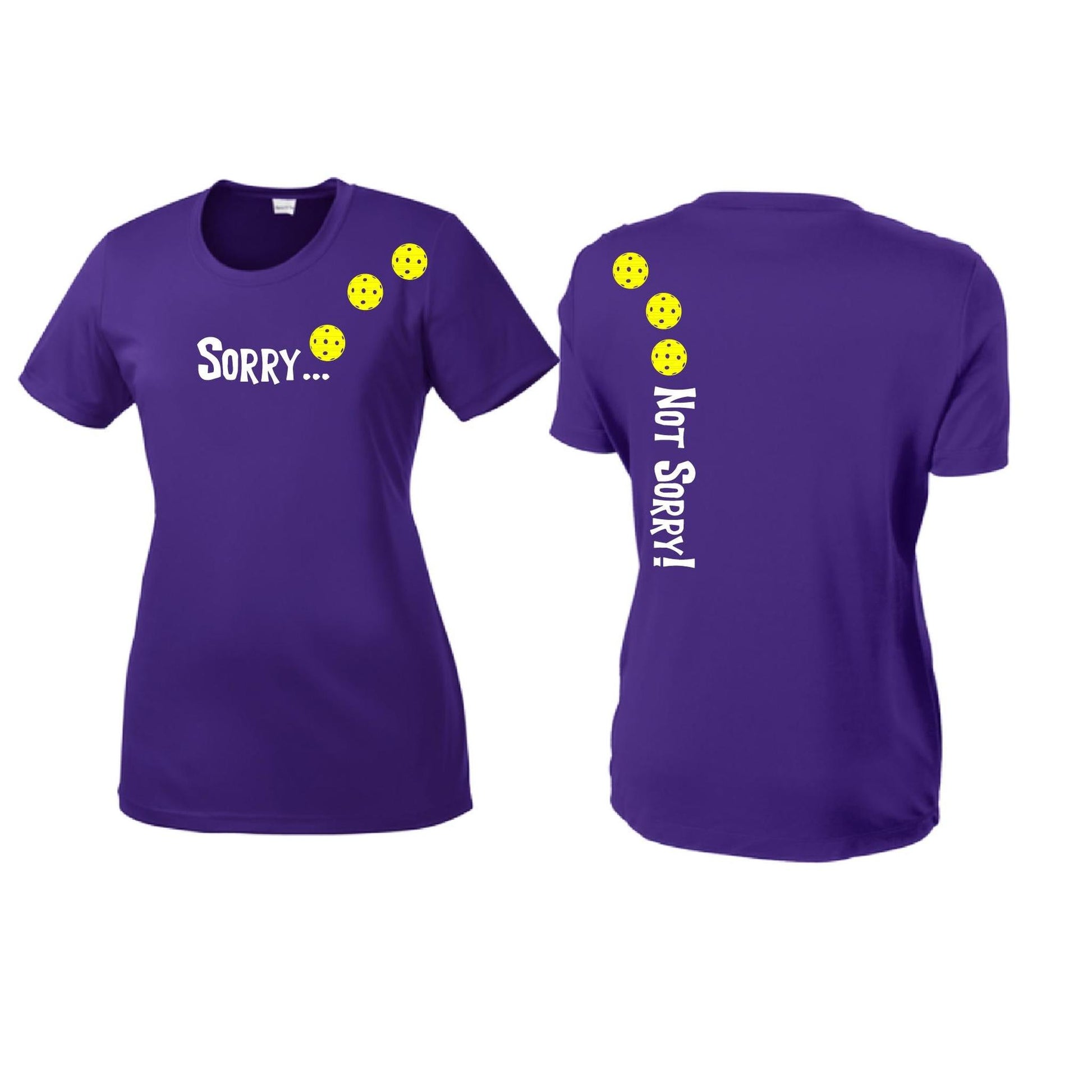 Sorry Not Sorry (Pickleballs Red White Yellow) | Women’s Short Sleeve Crewneck Pickleball Performance T-Shirts | 100% Polyester