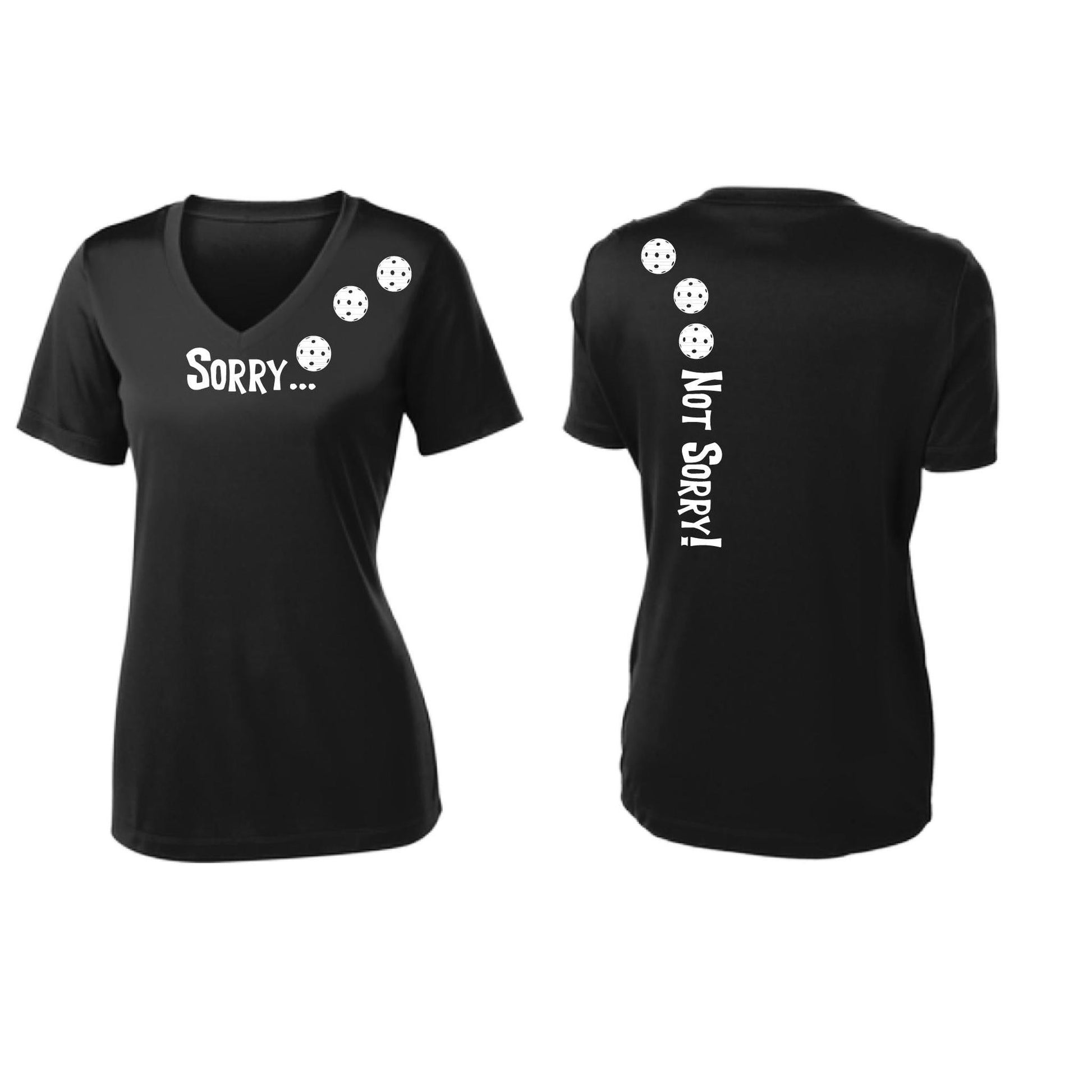 Sorry Not Sorry (Pickleballs Red White Yellow) | Women’s Short Sleeve Crewneck Pickleball Performance T-Shirts | 100% Polyester