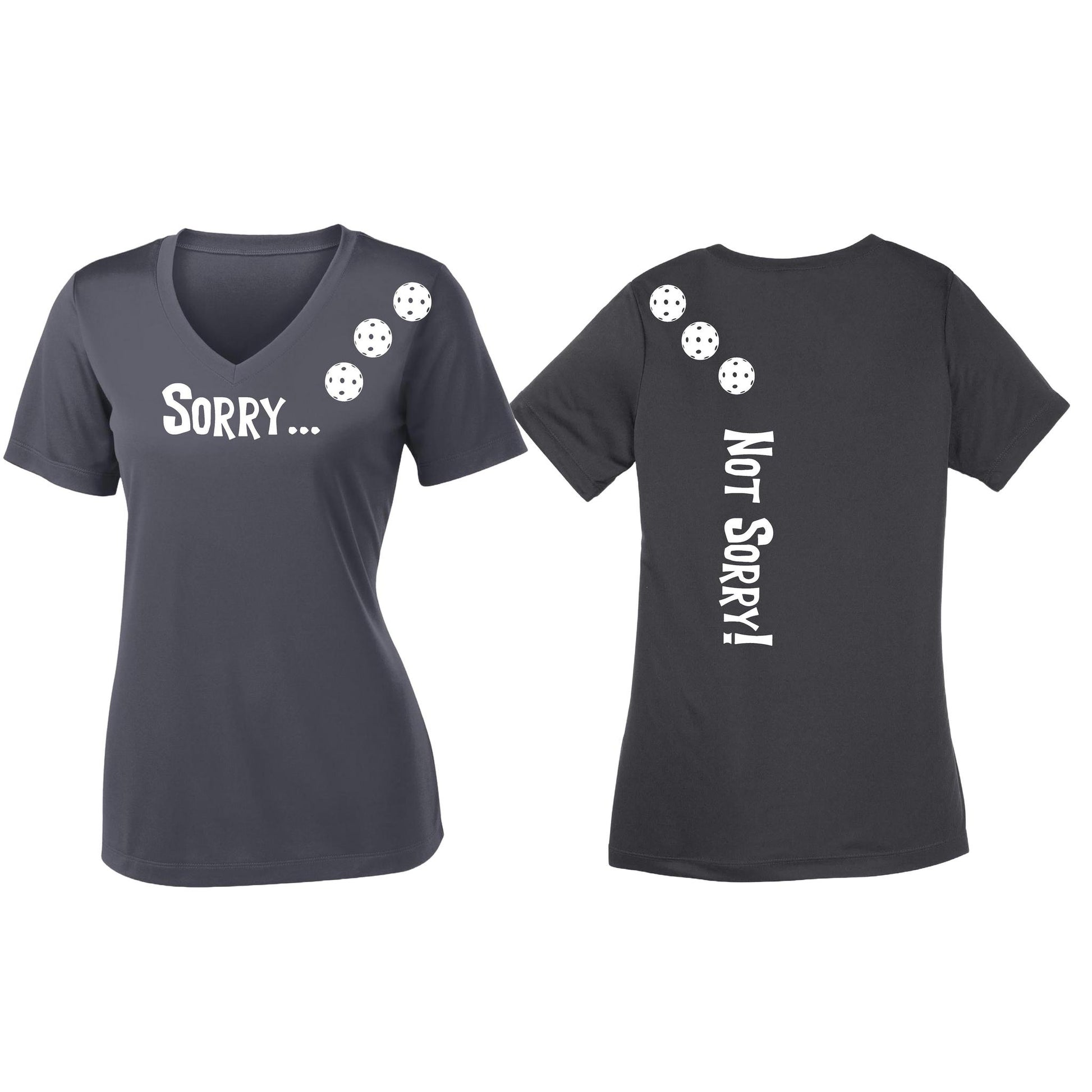 Sorry Not Sorry (Pickleballs Red White Yellow) | Women's Short Sleeve V-Neck Pickleball Performance T-Shirts | 100% Polyester